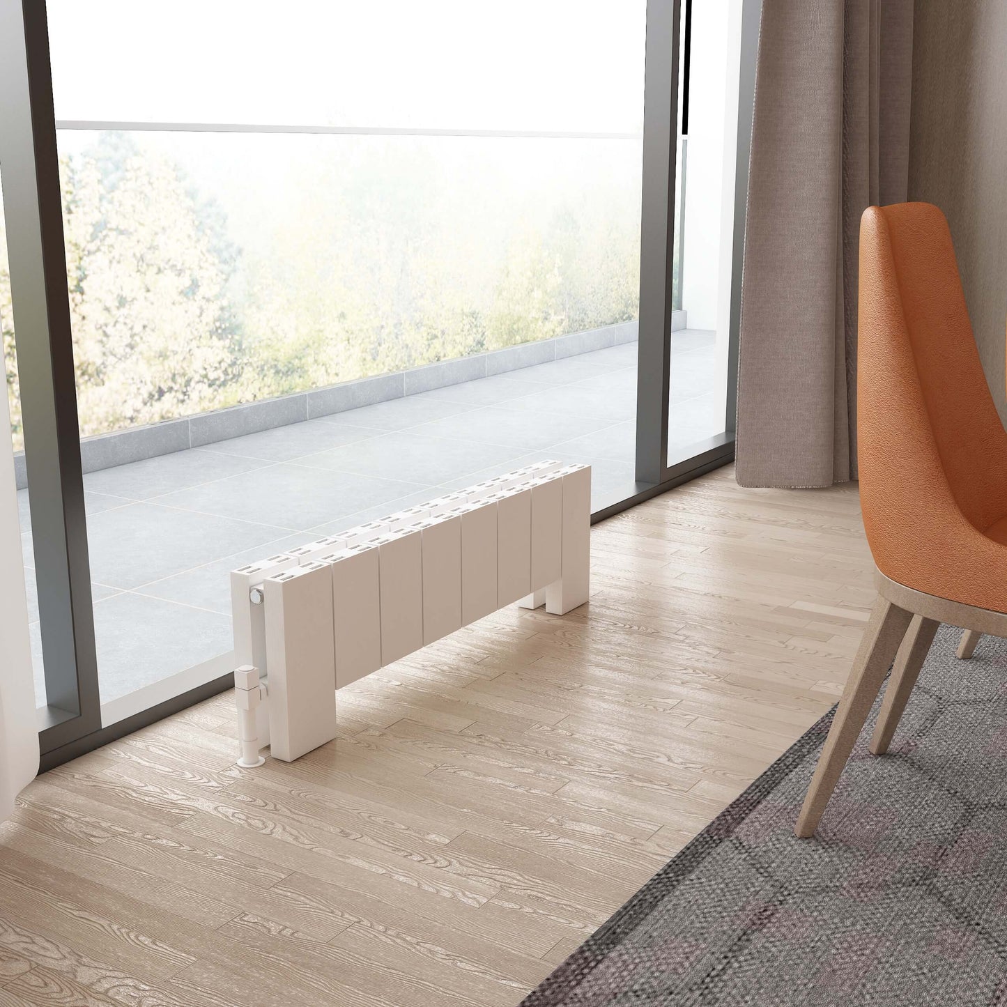 Carisa Elvino Bodenheizkörper aus Aluminium, horizontal, modernes Design, Weiß
