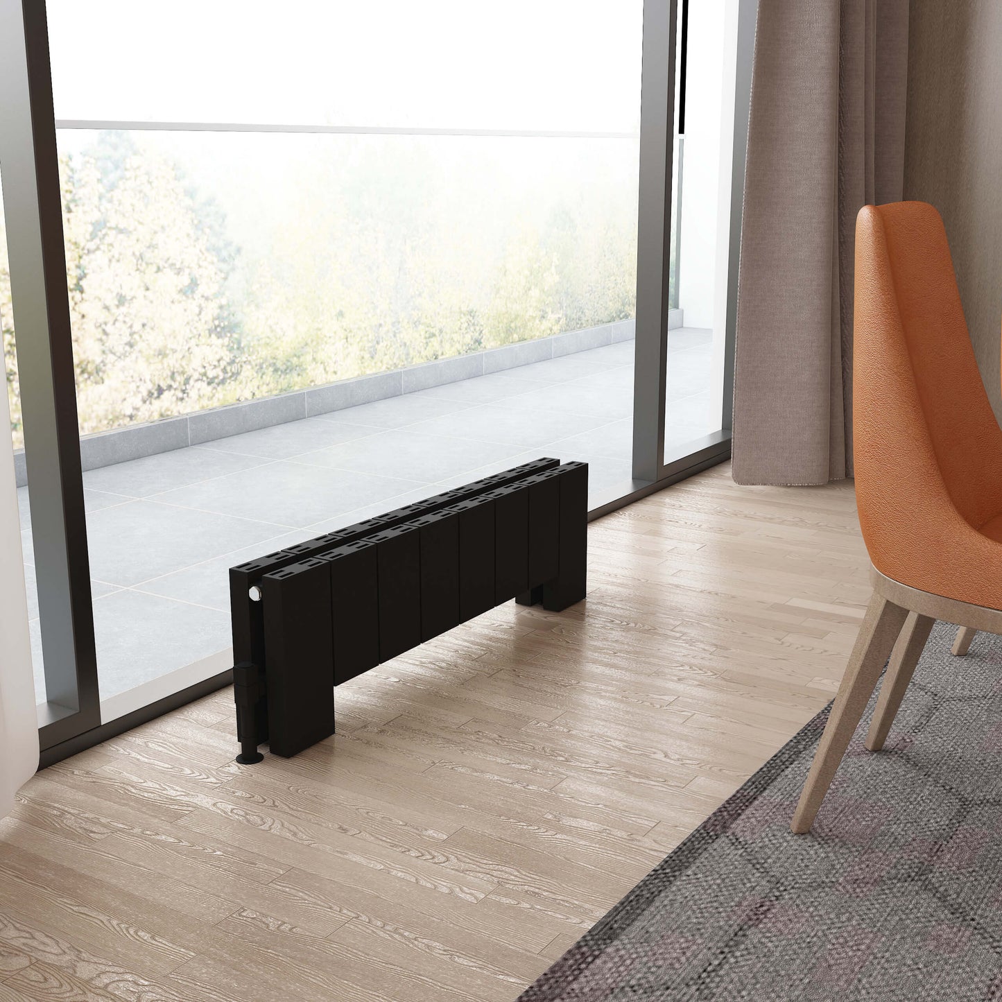 Carisa Elvino Bodenheizkörper aus Aluminium, horizontal, modernes Design, Schwarz