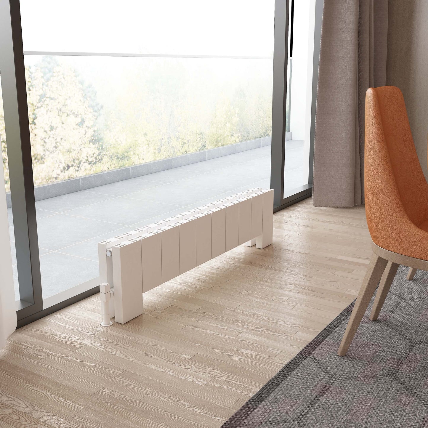 Carisa Elvino Bodenheizkörper aus Aluminium, horizontal, modernes Design, Weiß