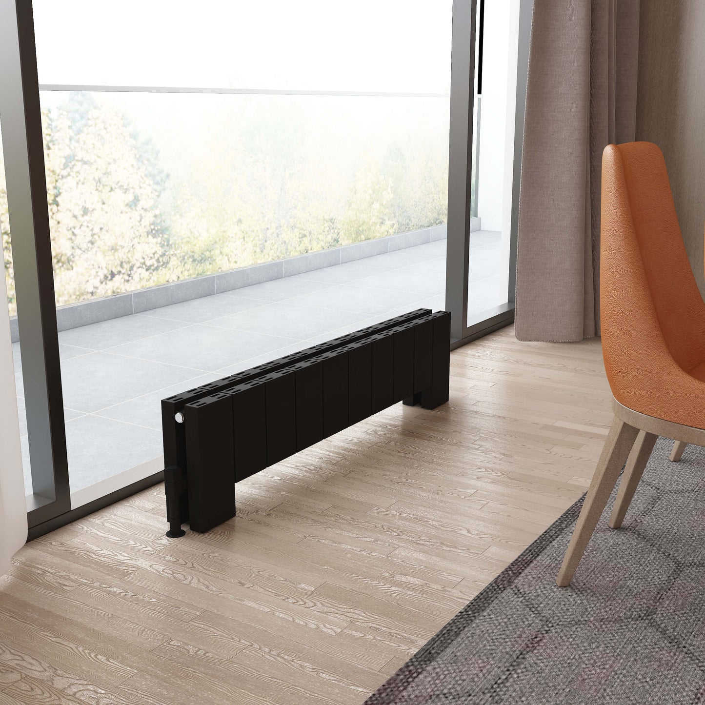 Carisa Elvino Bodenheizkörper aus Aluminium, horizontal, modernes Design, Schwarz