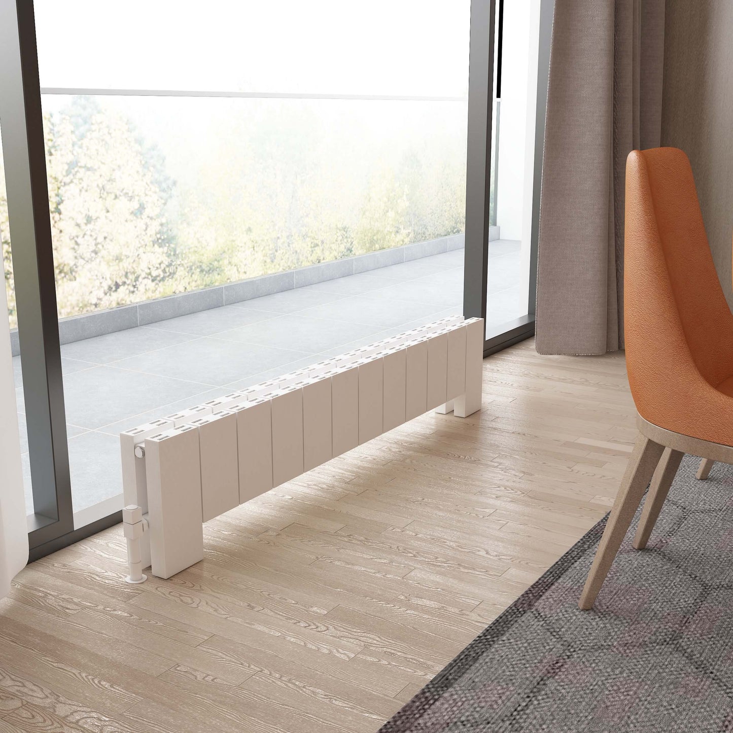 Carisa Elvino Bodenheizkörper aus Aluminium, horizontal, modernes Design, Weiß