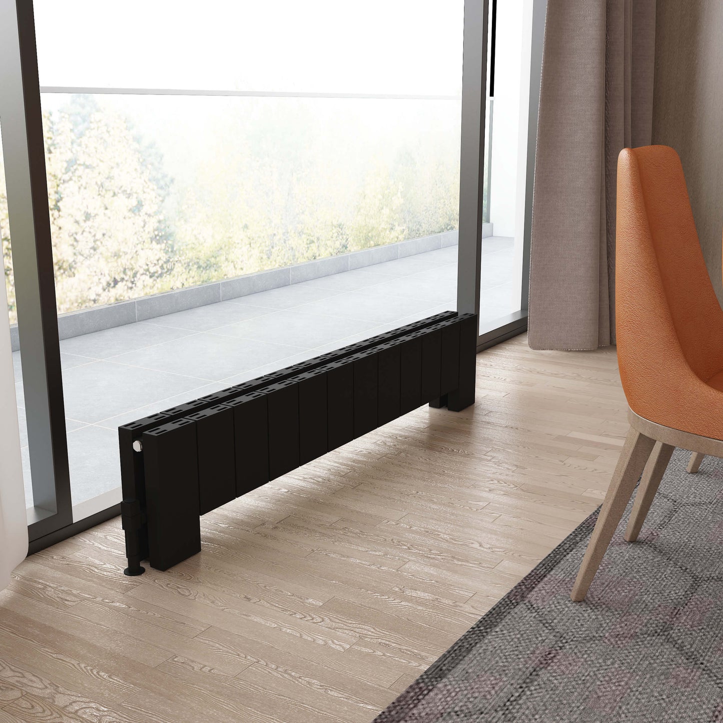 Carisa Elvino Bodenheizkörper aus Aluminium, horizontal, modernes Design, Schwarz