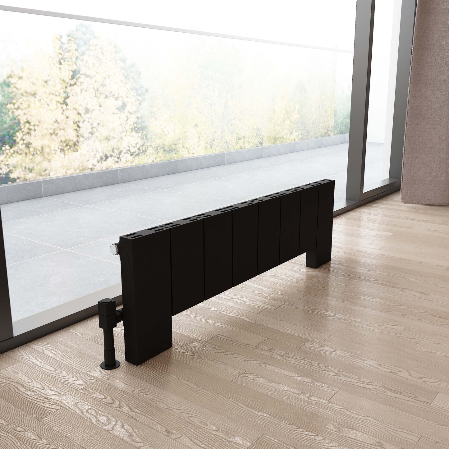 Carisa Elvino Bodenheizkörper aus Aluminium, horizontal, modernes Design, Schwarz
