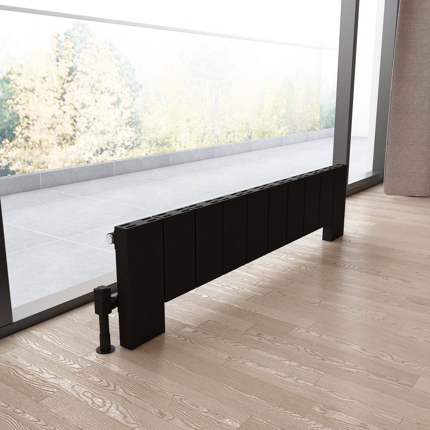 Carisa Elvino Bodenheizkörper aus Aluminium, horizontal, modernes Design, Schwarz
