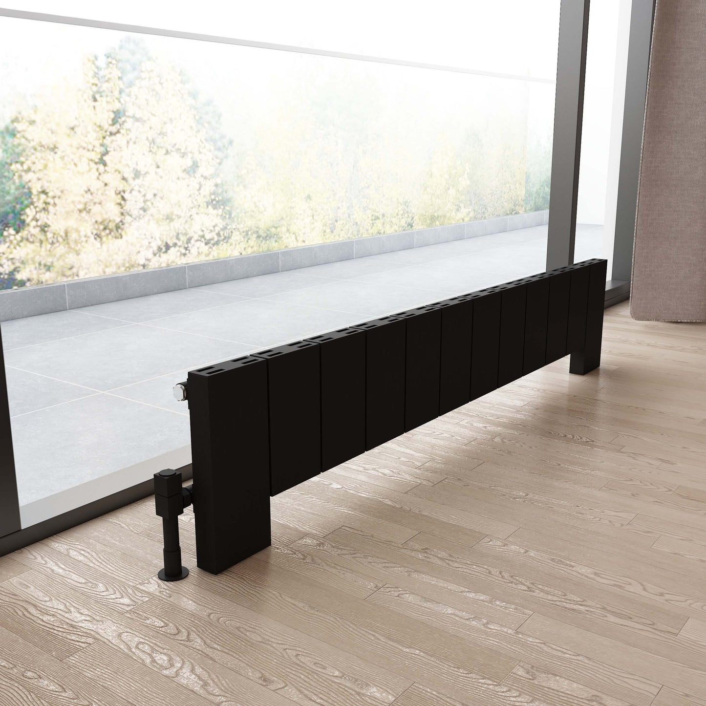 Carisa Elvino Bodenheizkörper aus Aluminium, horizontal, modernes Design, Schwarz