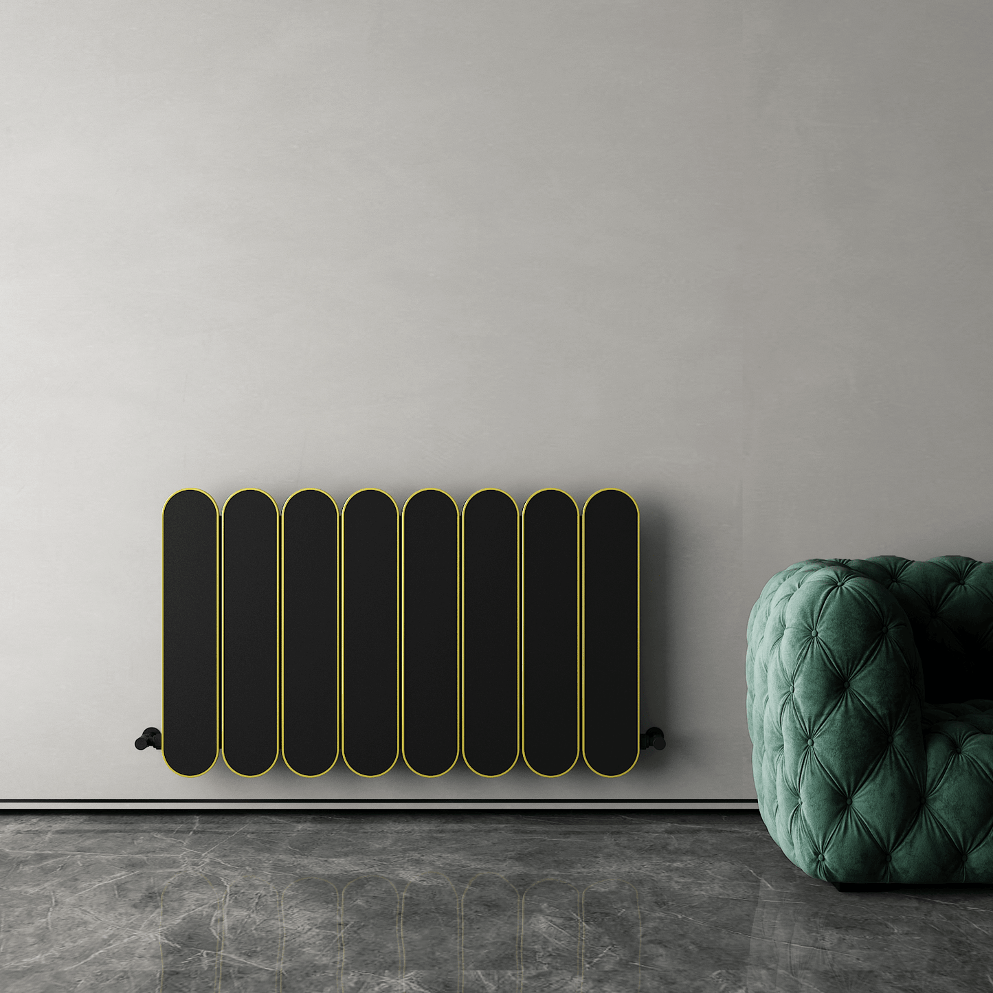 Carisa Magico Horizontaler Aluminium-Heizkörper, modernes Design, Schwarz