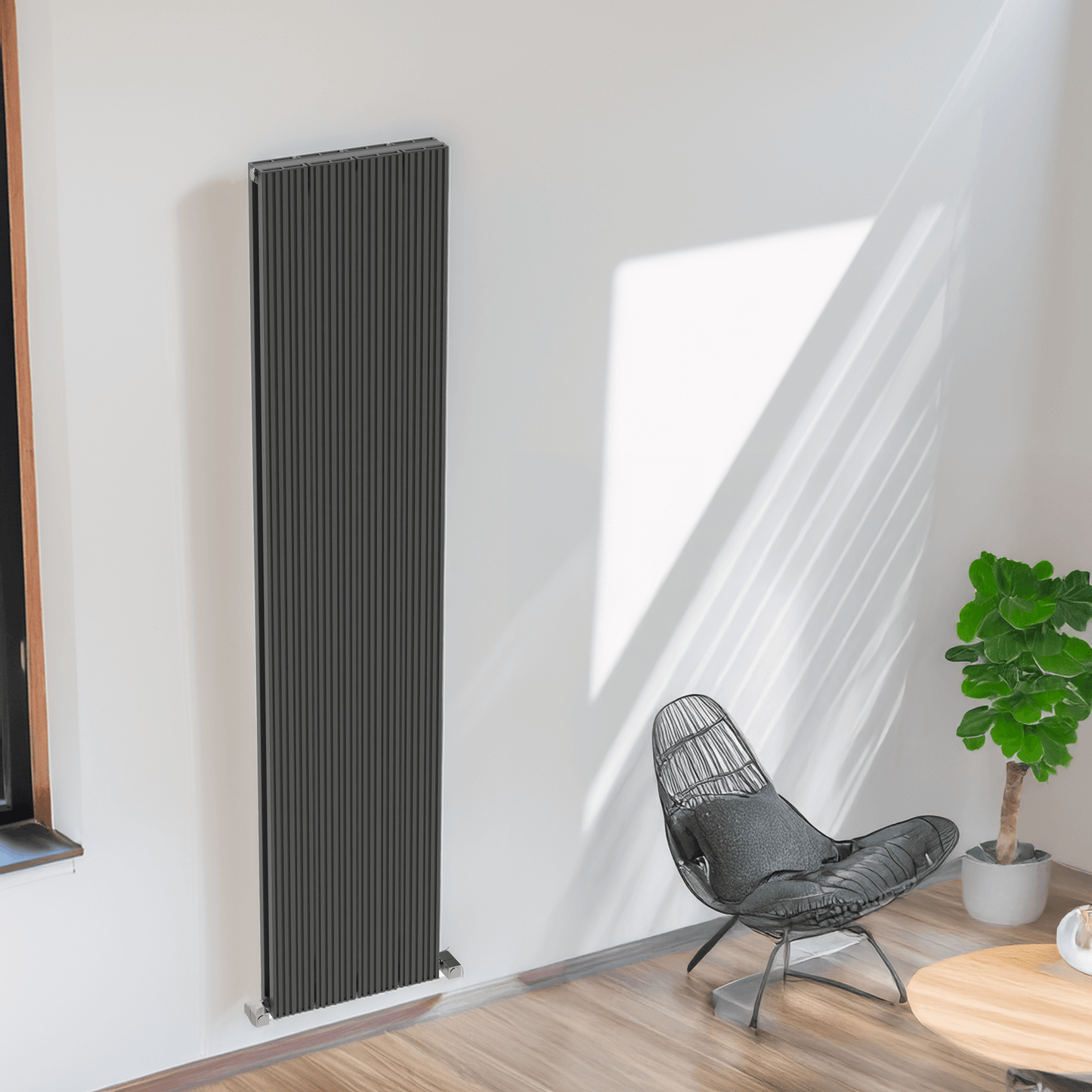 Carisa Monza Double (Rückseite Nemo), vertikaler Aluminium-Heizkörper, modernes Design, dunkelgrau
