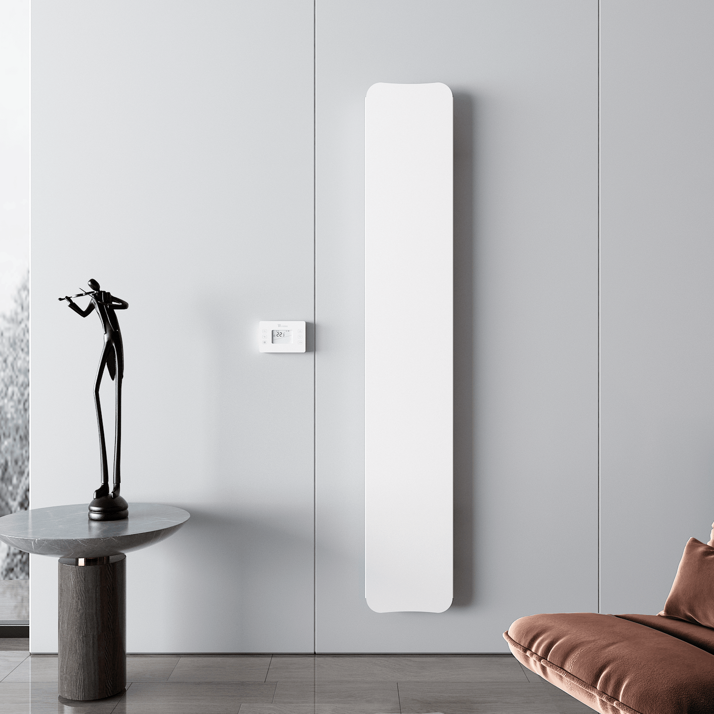 Carisa Boreas flacher vertikaler elektrischer Heizkörper, modernes Design, Weiß