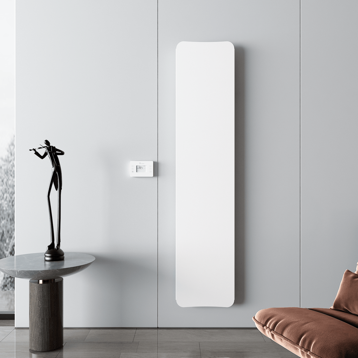 Carisa Boreas flacher vertikaler elektrischer Heizkörper, modernes Design, Weiß