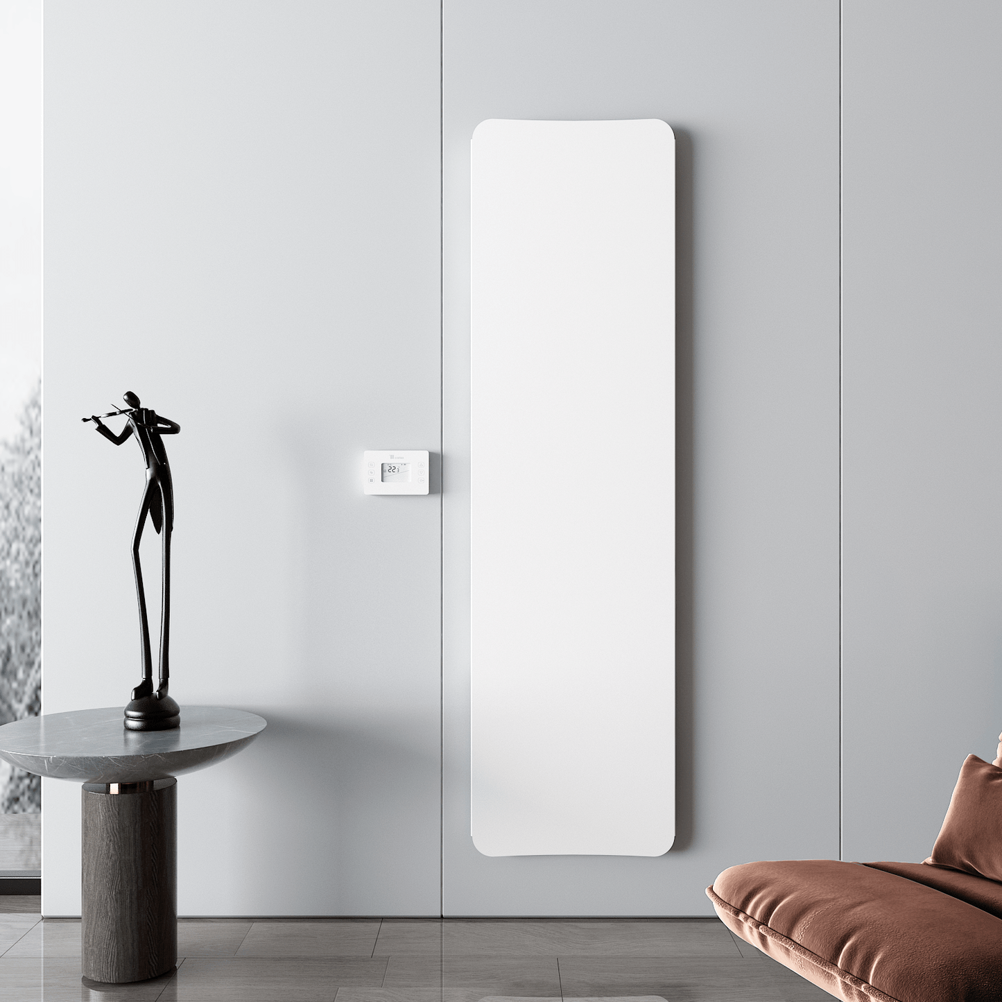 Carisa Boreas flacher vertikaler elektrischer Heizkörper, modernes Design, Weiß