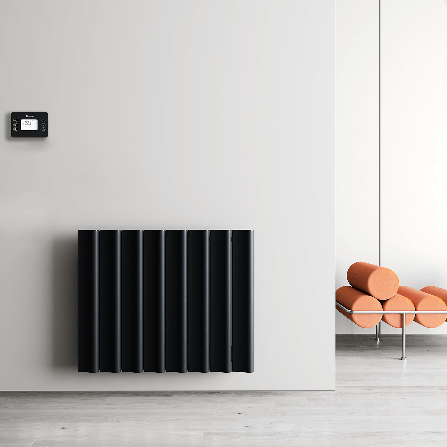 Carisa Boreas S Horizontaler elektrischer Heizkörper, modernes Design, Schwarz