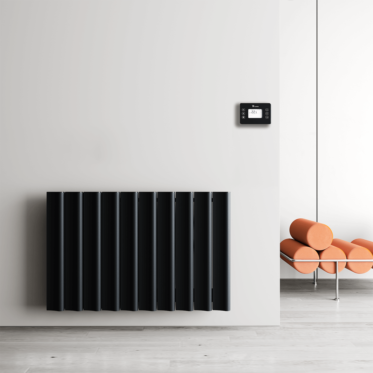 Carisa Boreas S Horizontaler elektrischer Heizkörper, modernes Design, Schwarz