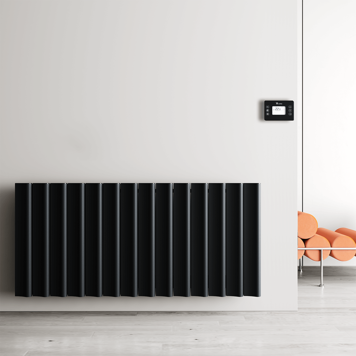 Carisa Boreas S Horizontaler elektrischer Heizkörper, modernes Design, Schwarz