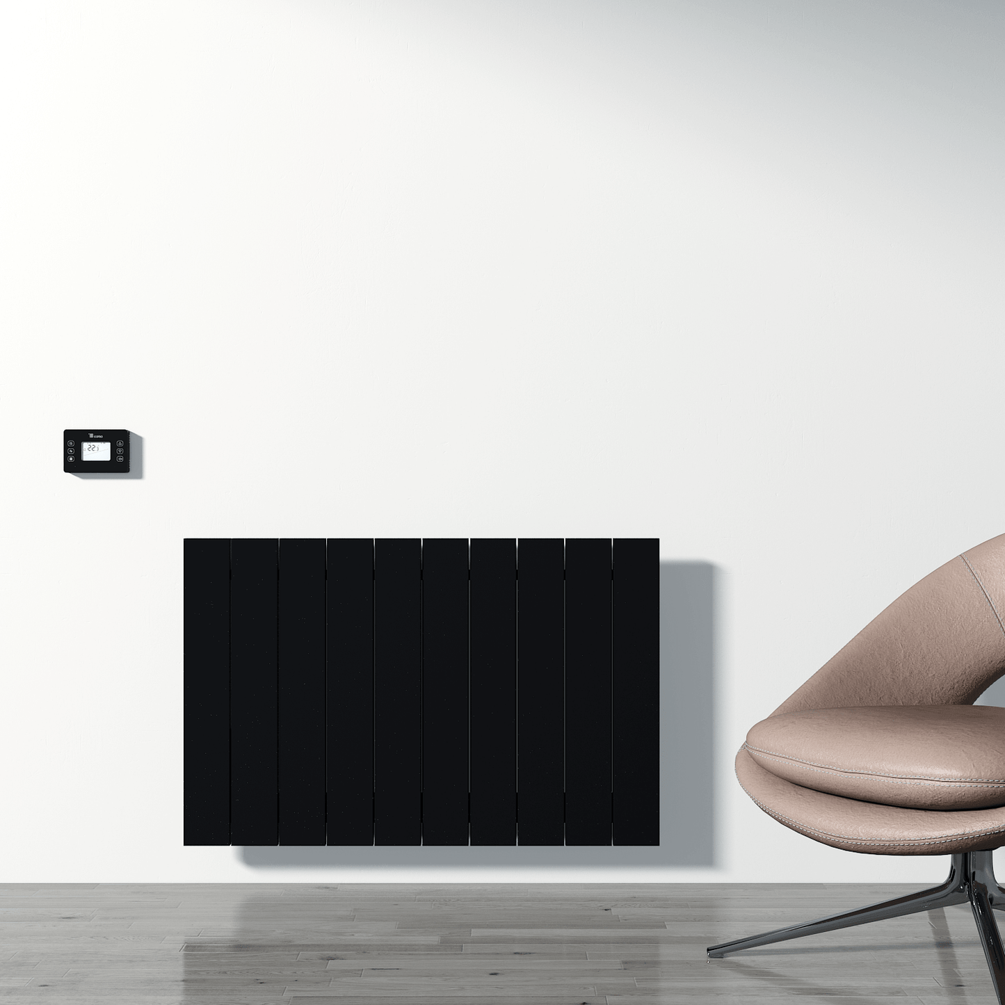 Carisa Boreas N Horizontaler elektrischer Heizkörper, modernes Design, Schwarz
