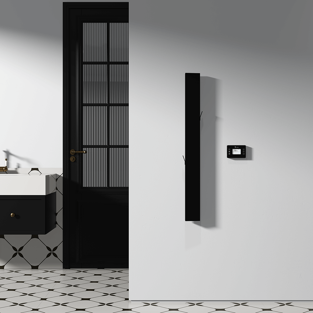 Carisa Boreas Notus S Vertikaler elektrischer Heizkörper, modernes Design, Schwarz