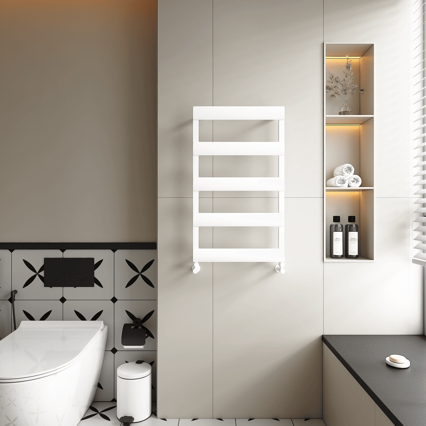 Carisa Alya Bad-Handtuchwärmer aus Aluminium, modernes Design, Weiß