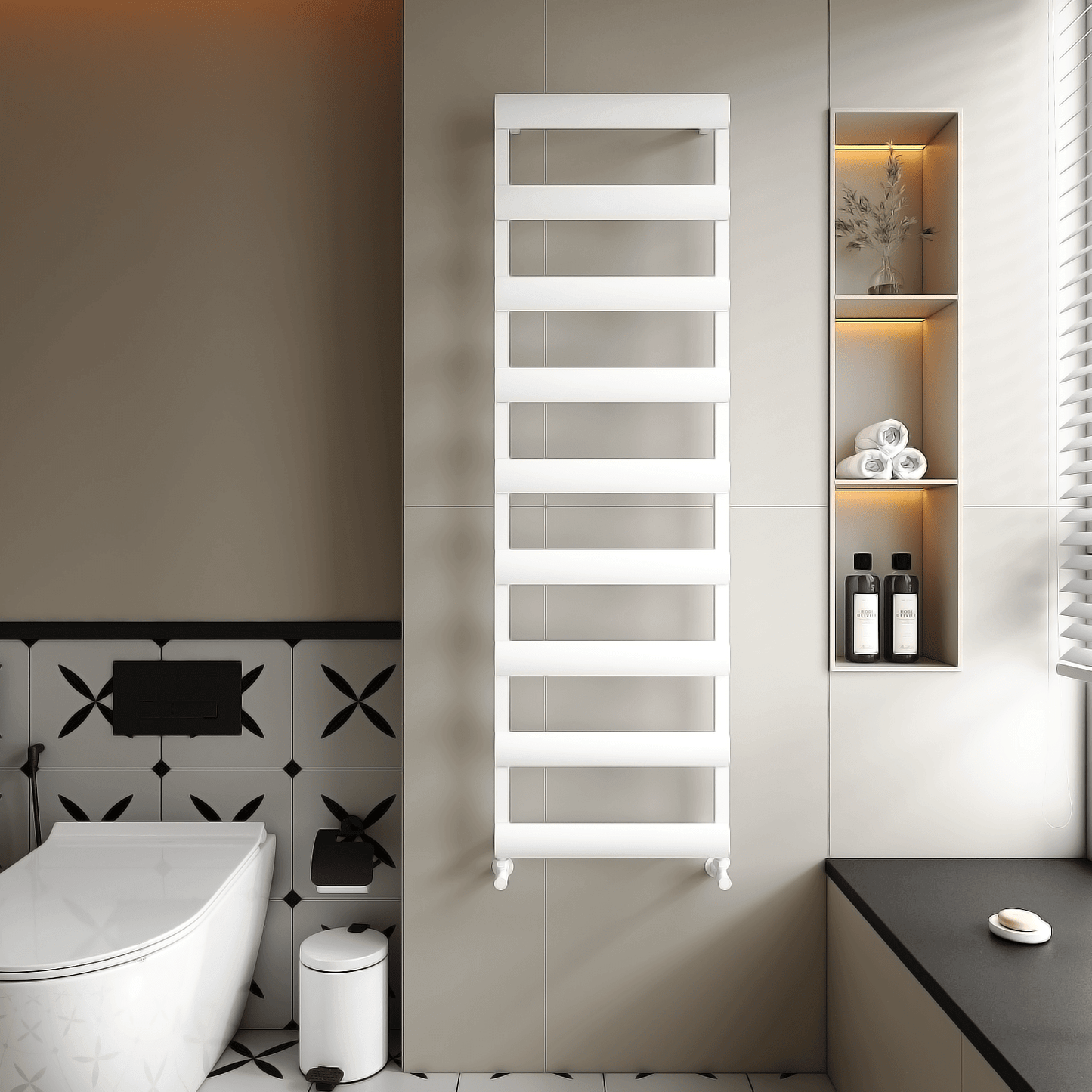 Carisa Alya Bad-Handtuchwärmer aus Aluminium, modernes Design, Weiß