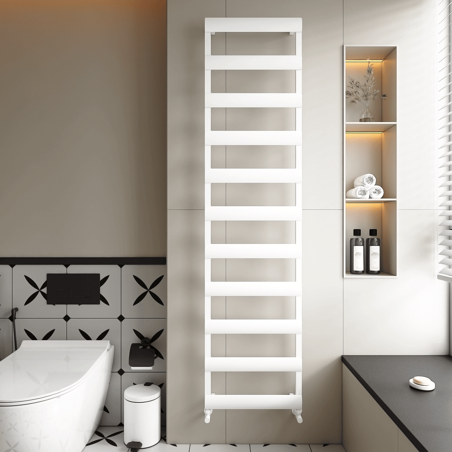 Carisa Alya Bad-Handtuchwärmer aus Aluminium, modernes Design, Weiß