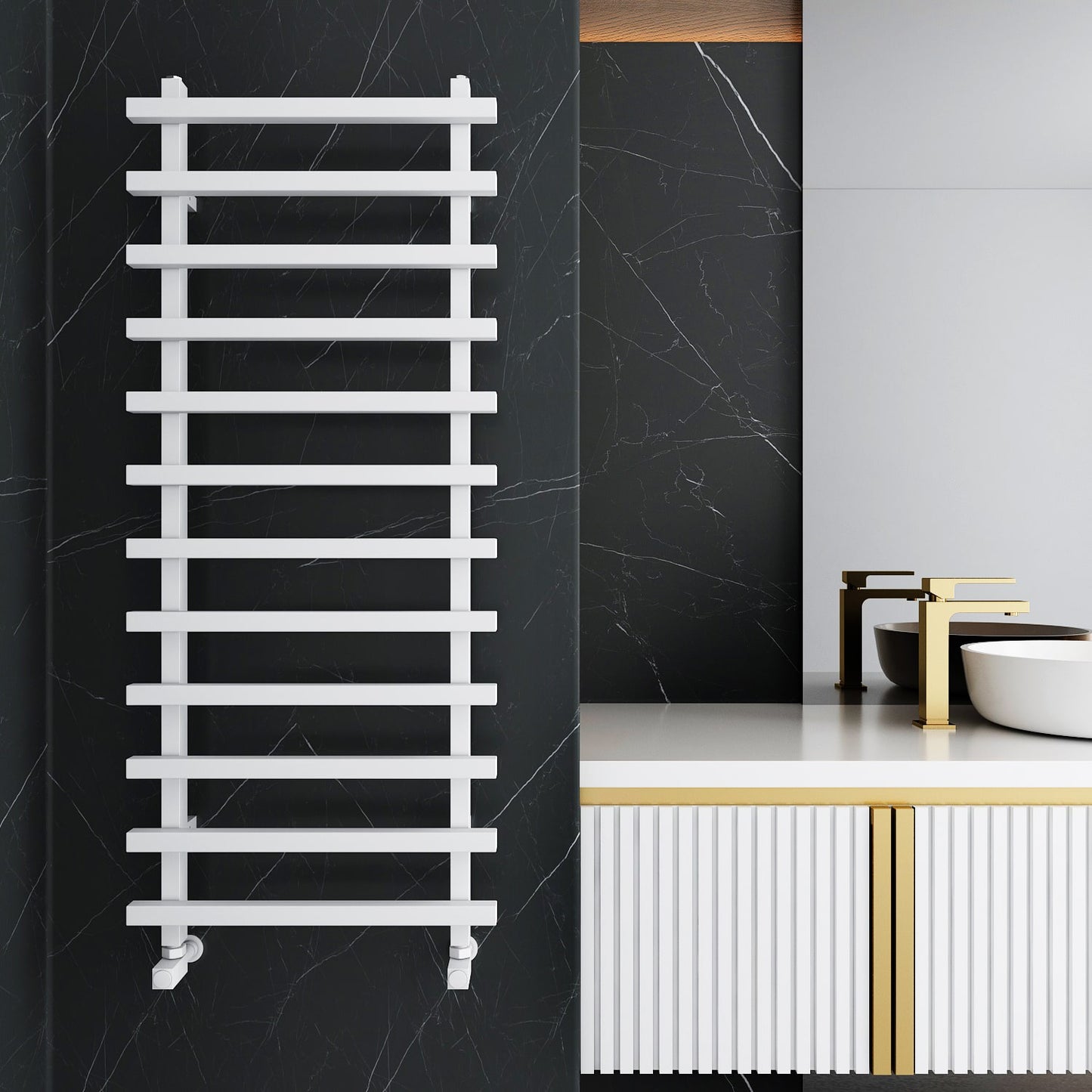 Carisa Baron L Handtuchwärmer aus Aluminium, modernes Design, Weiß