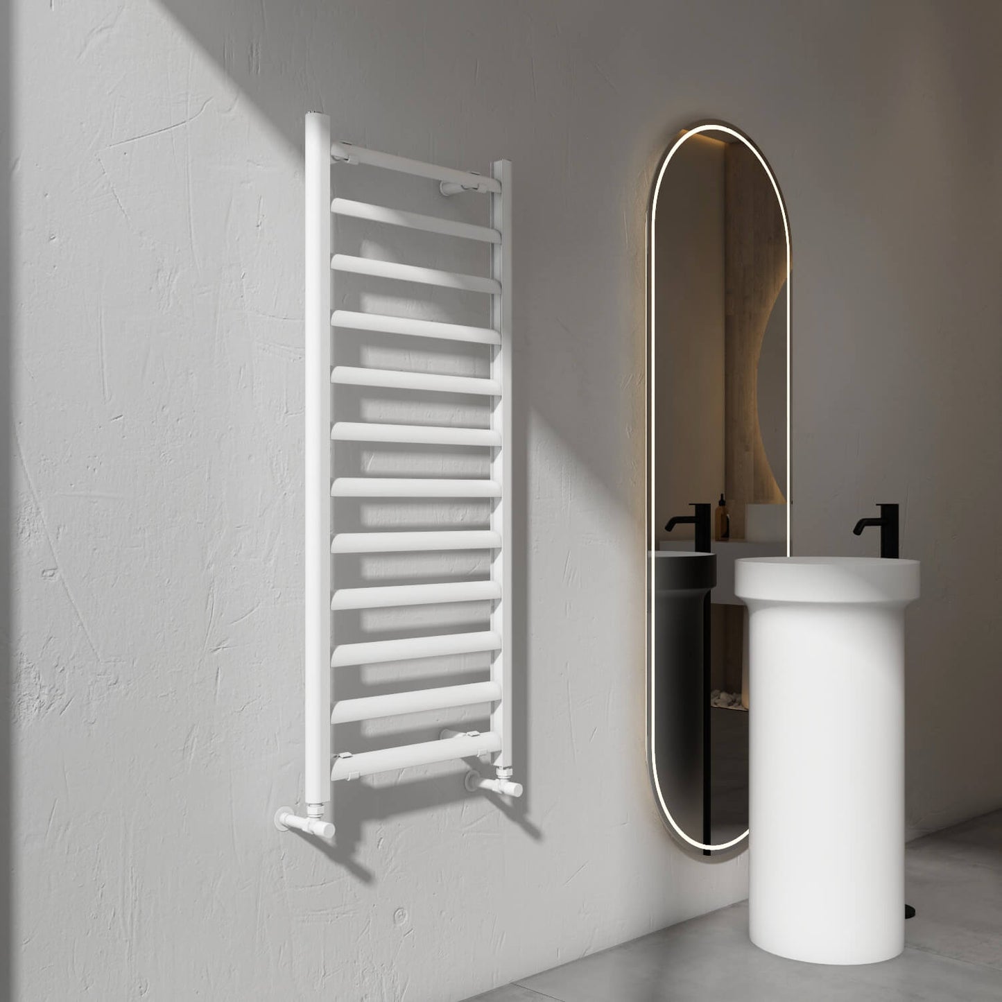 Carisa Lara L Handtuchwärmer aus Aluminium, modernes Design, Weiß