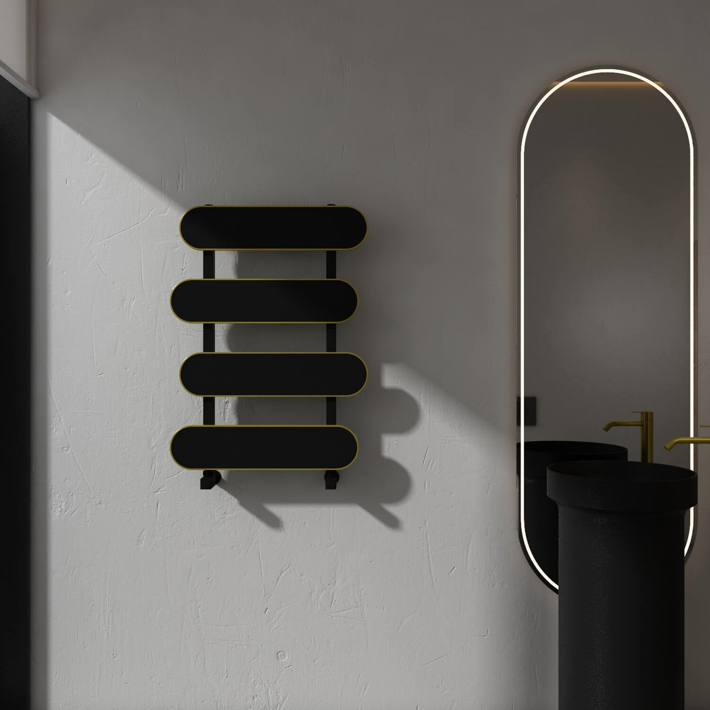 Carisa Magico Bad-Handtuchwärmer aus Aluminium, modernes Design, Schwarz