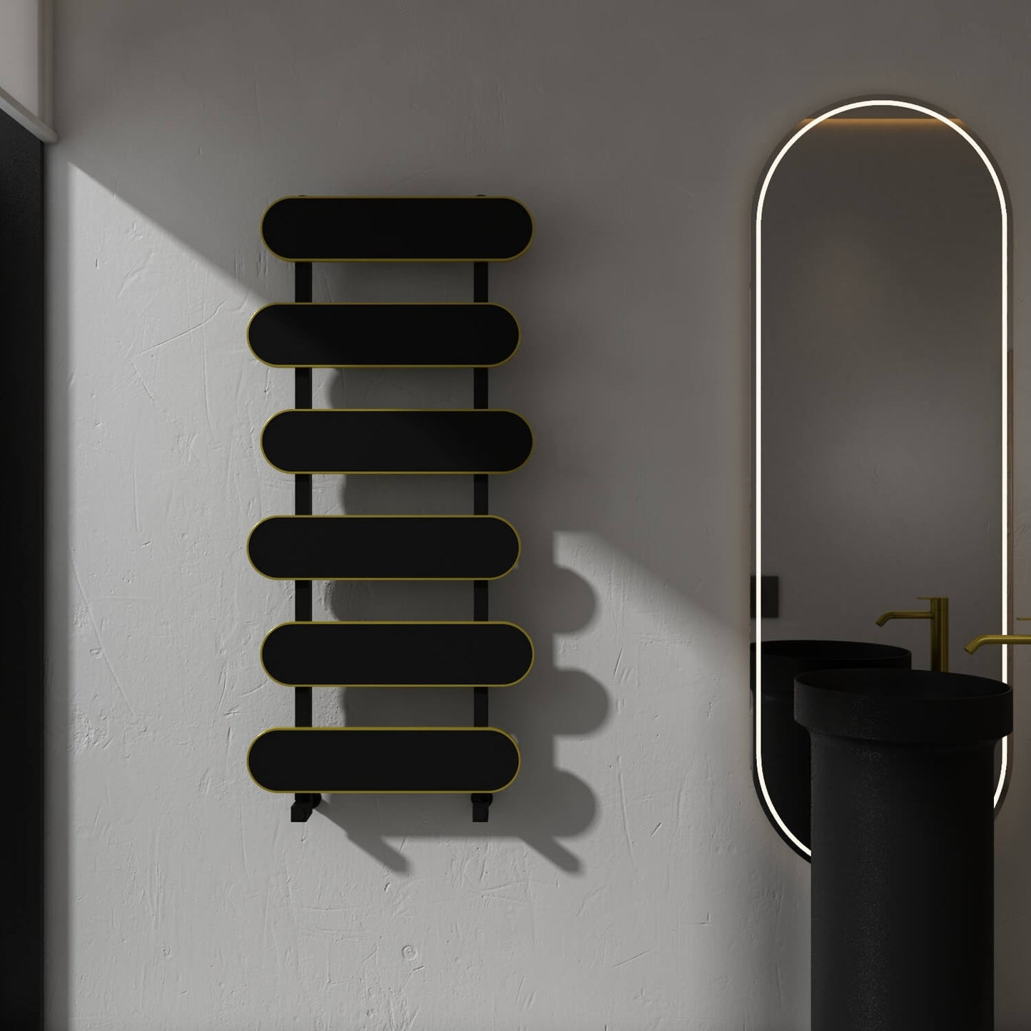 Carisa Magico Bad-Handtuchwärmer aus Aluminium, modernes Design, Schwarz