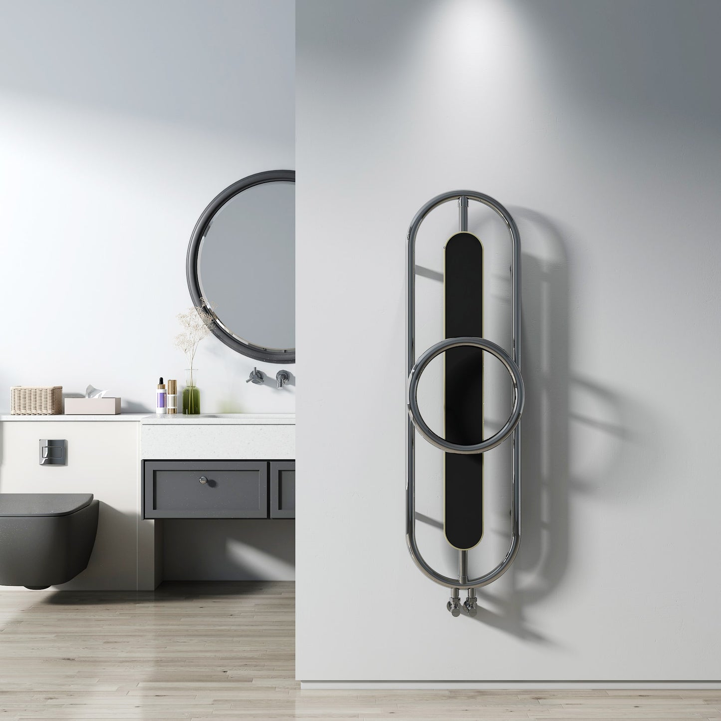Carisa Aiden Handtuchwärmer aus Edelstahl, modernes Design, hochglanzpoliert