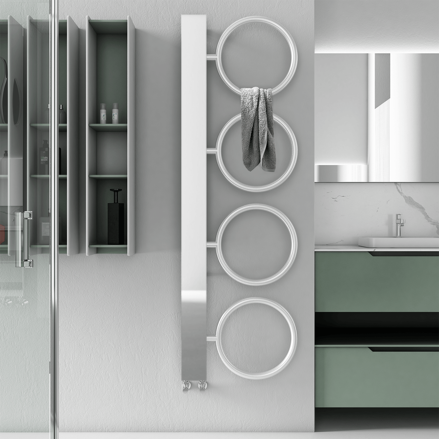 Carisa Castor Handtuchwärmer aus Edelstahl, modernes Design, satiniert