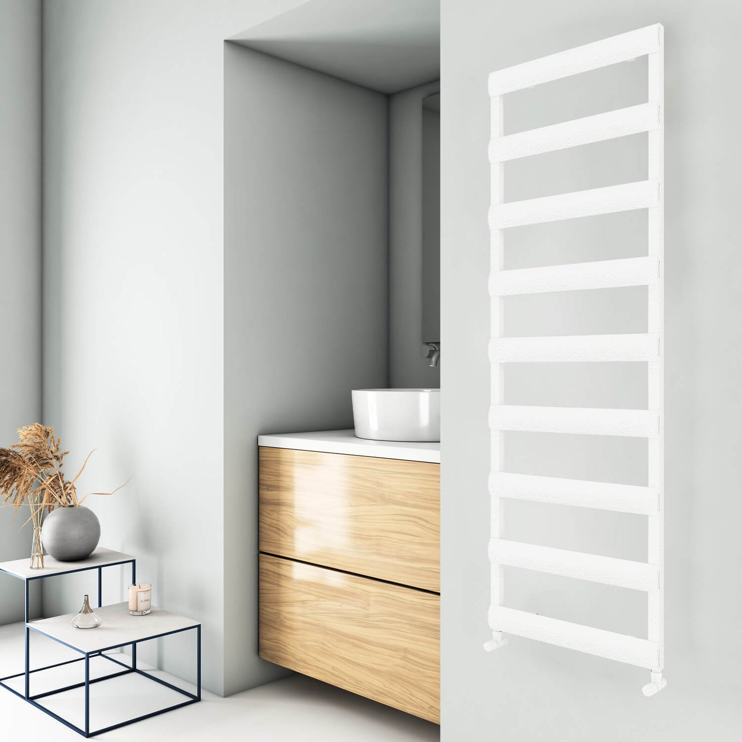 Carisa Alya Bad-Handtuchwärmer aus Aluminium, modernes Design, Weiß