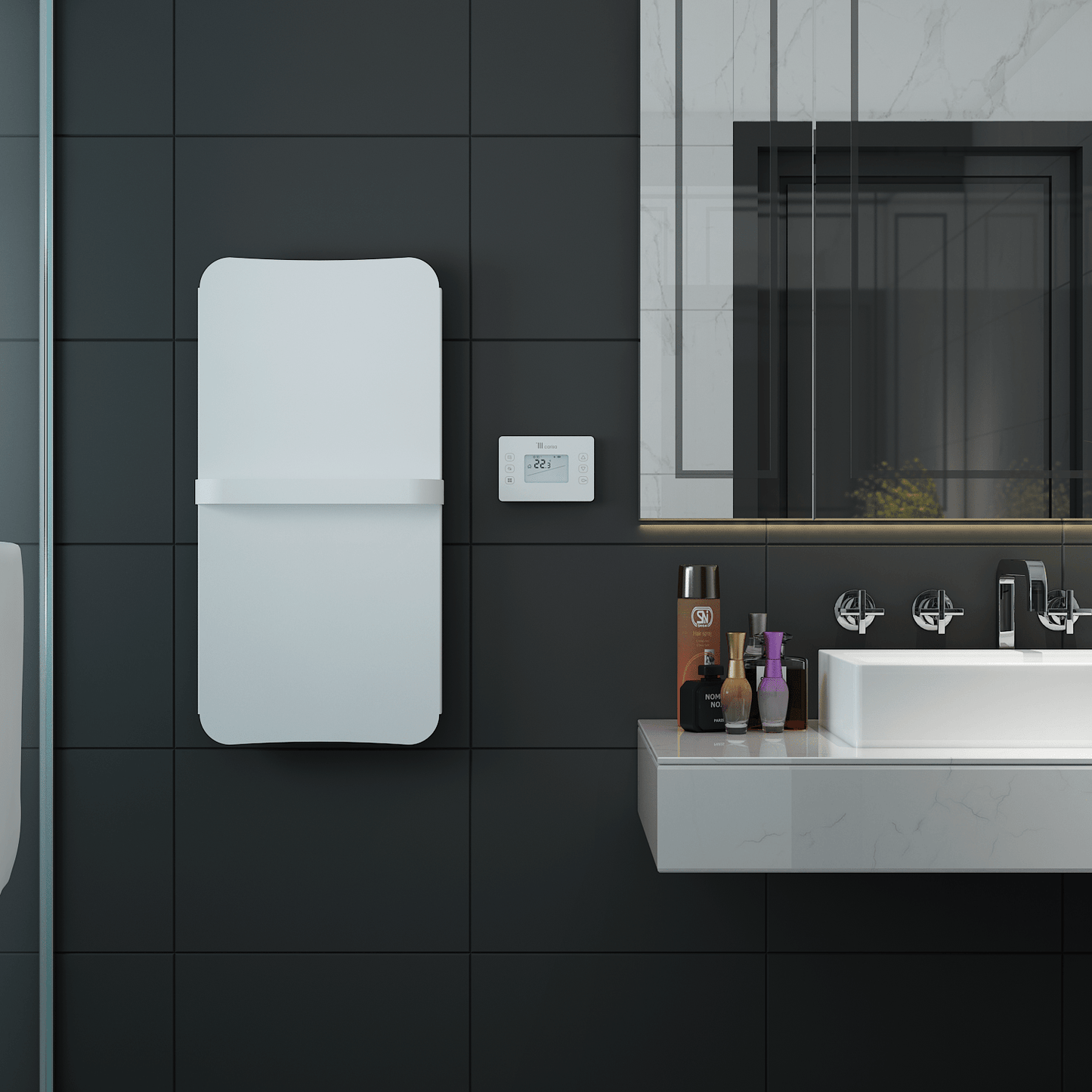 Carisa Boreas flacher vertikaler elektrischer Heizkörper, modernes Design, Weiß