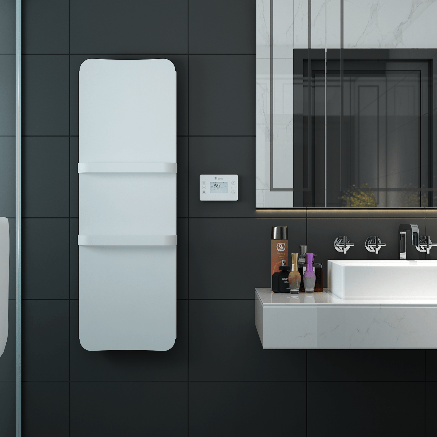 Carisa Boreas flacher vertikaler elektrischer Heizkörper, modernes Design, Weiß