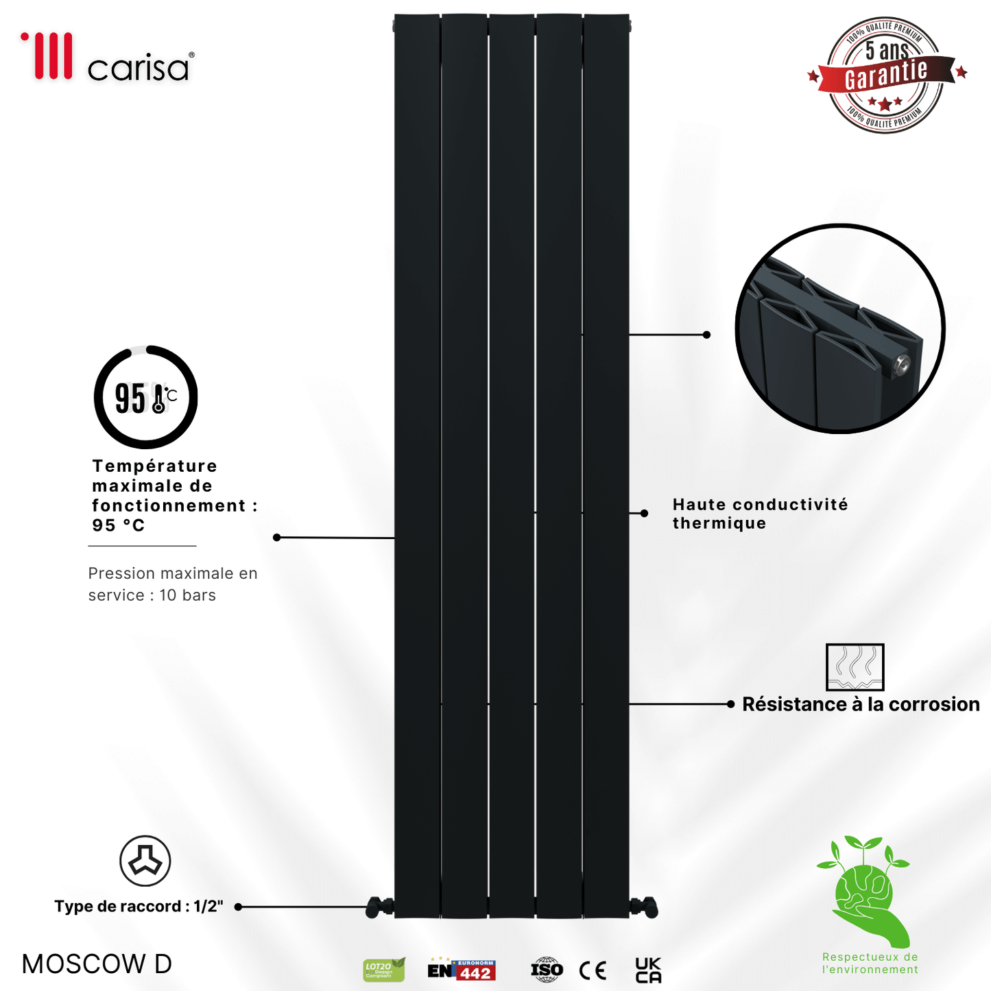 Carisa Moscow D Vertikaler Aluminium-Heizkörper, modernes Design, Anthrazit