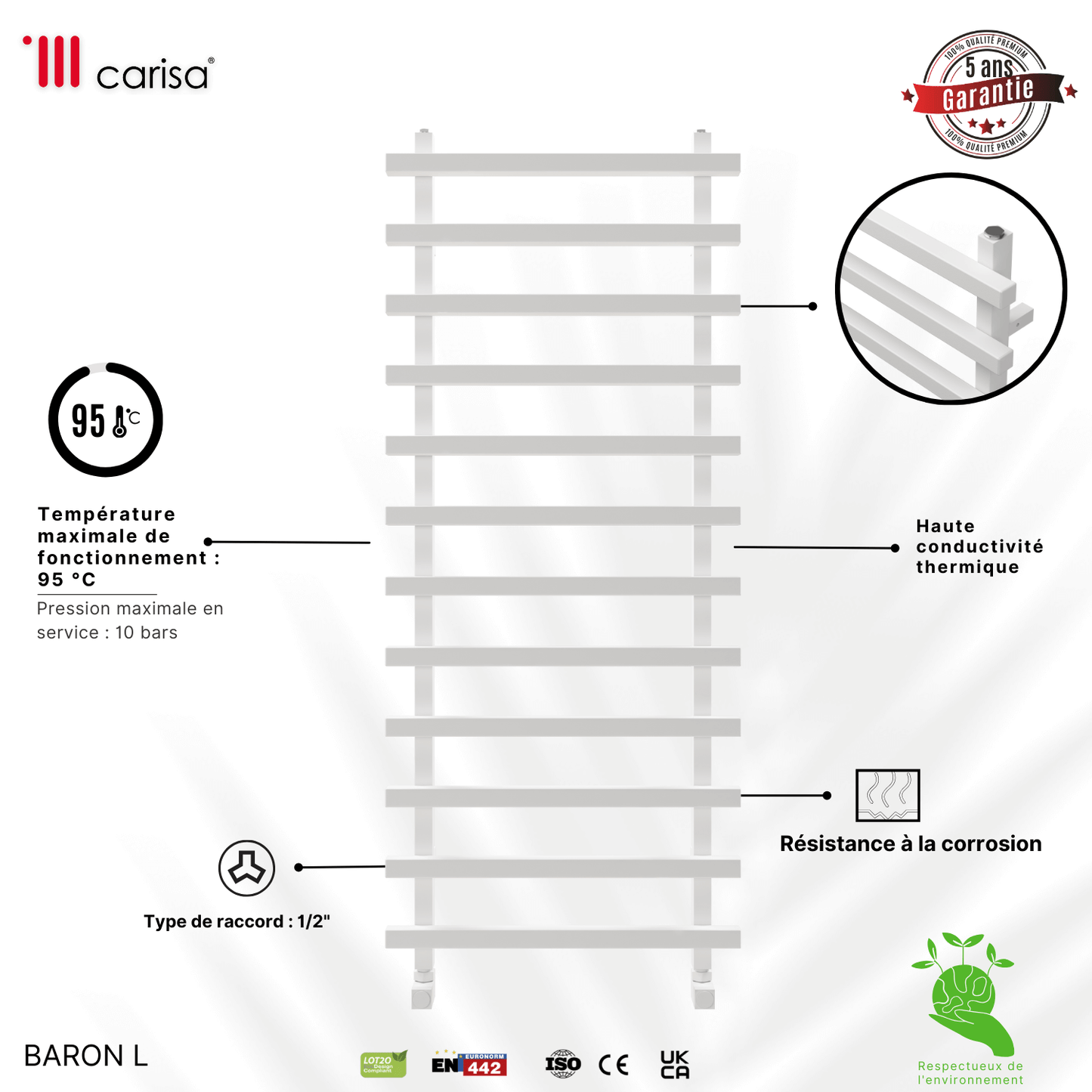 Carisa Baron L Handtuchwärmer aus Aluminium, modernes Design, Weiß