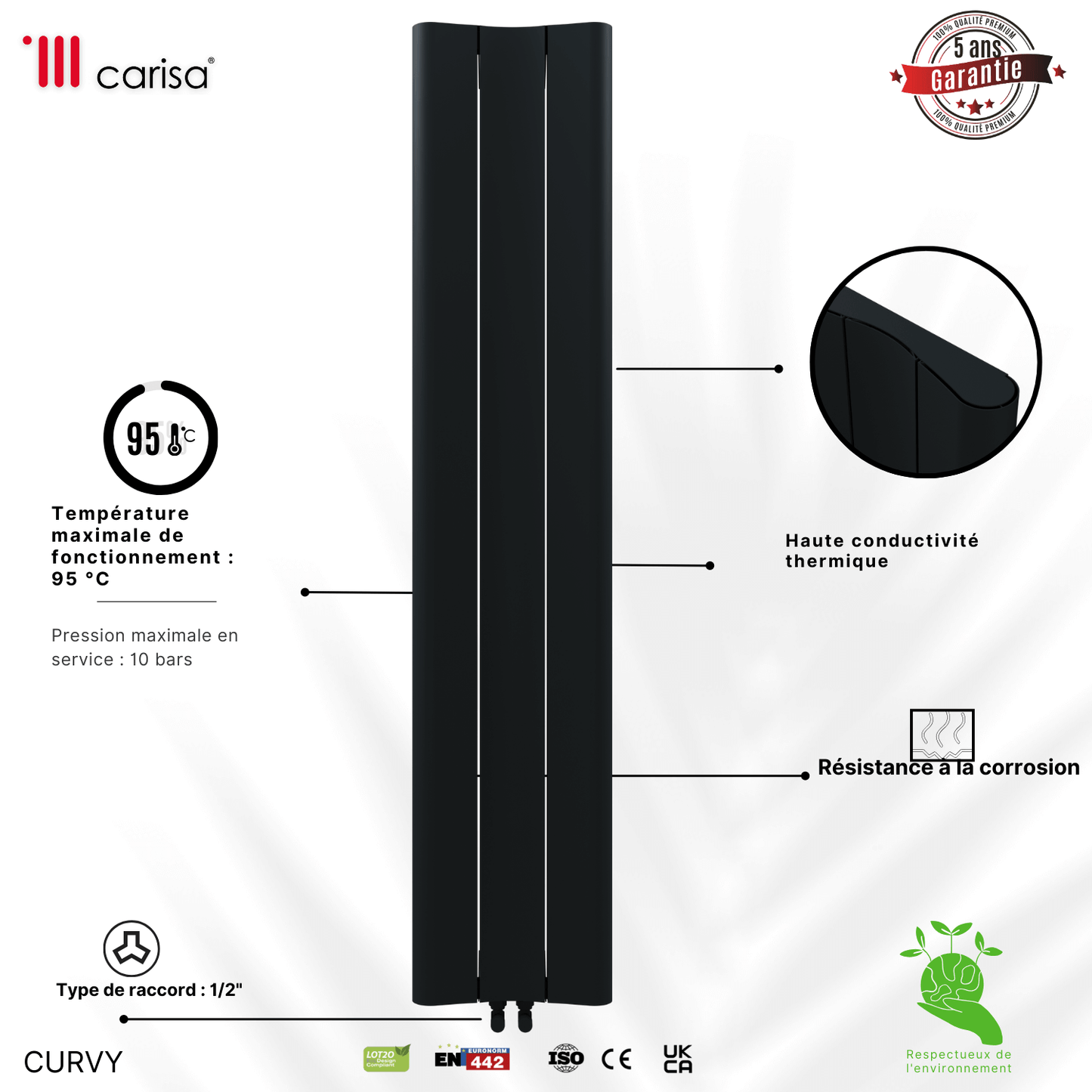Carisa Curvy Vertikaler Aluminiumheizkörper Modernes Design Anthrazit
