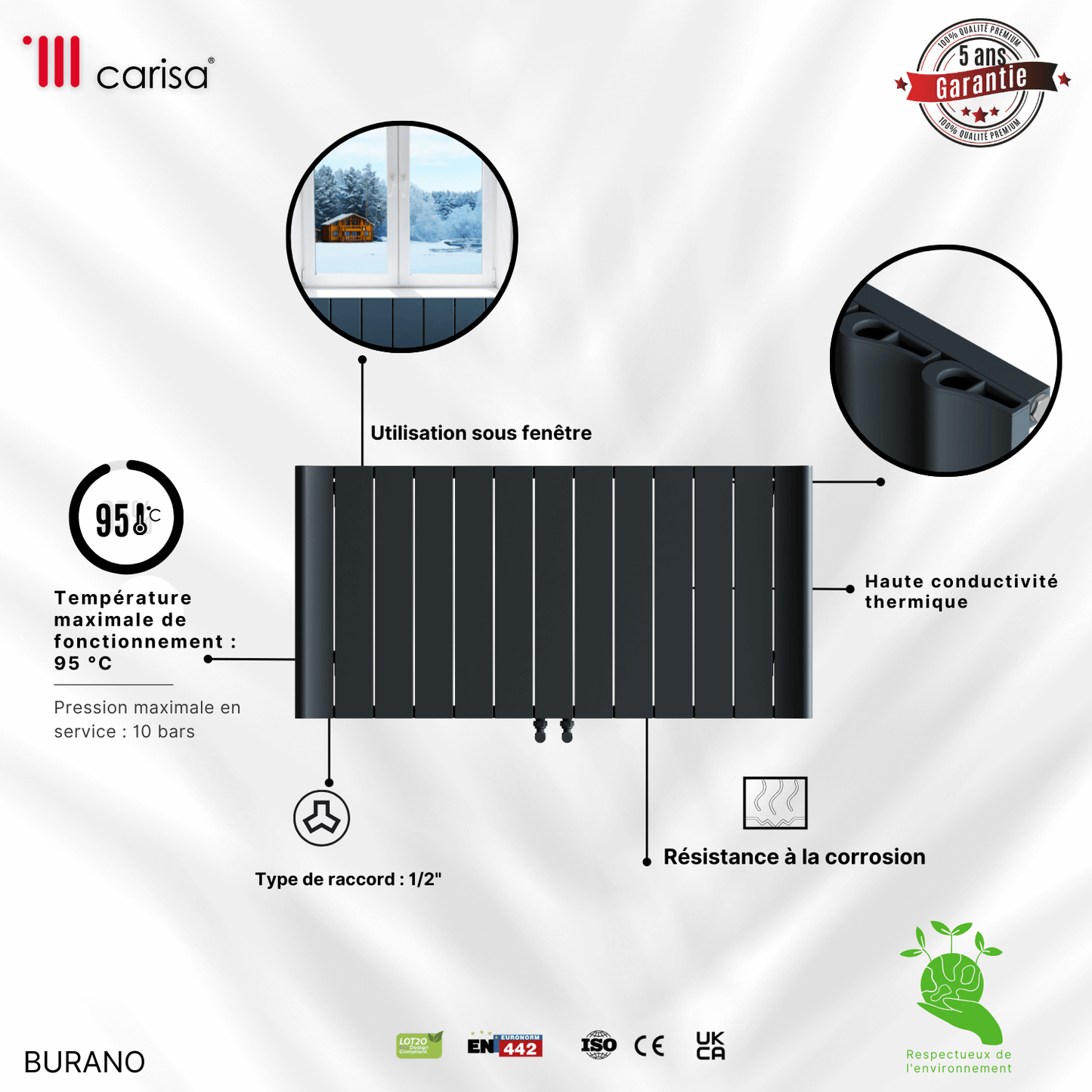 Carisa Burano Horizontaler Aluminium-Heizkörper, modernes Design, Anthrazit