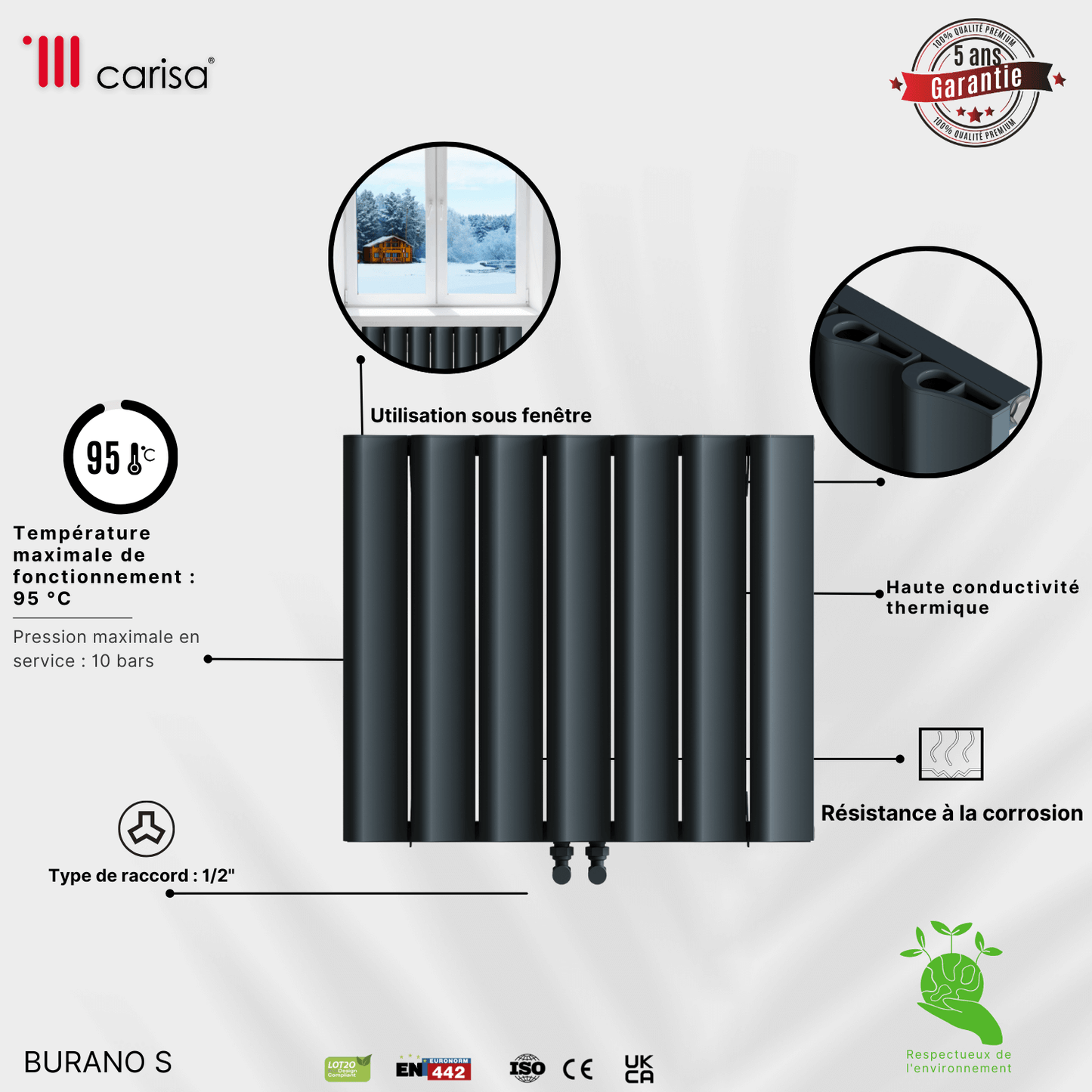 Carisa Burano S Horizontaler Aluminium-Heizkörper, modernes Design, Anthrazit