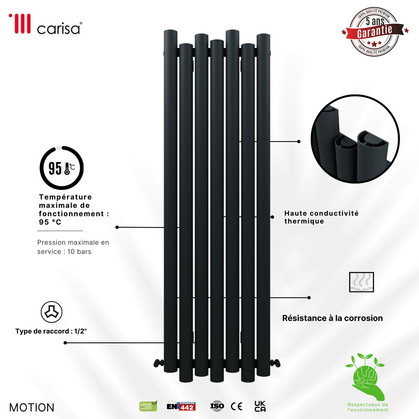 Carisa Motion Vertikaler Aluminium-Heizkörper, modernes Design, Anthrazit