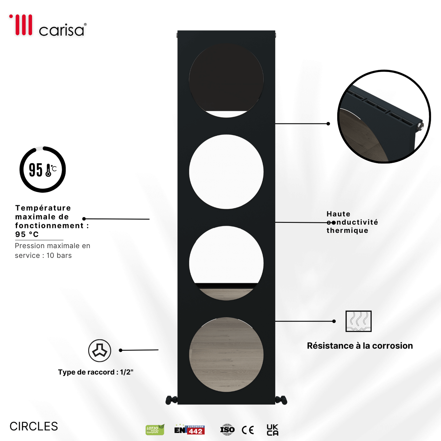 Carisa Circles Vertikaler Aluminium-Heizkörper, modernes Design, Anthrazit