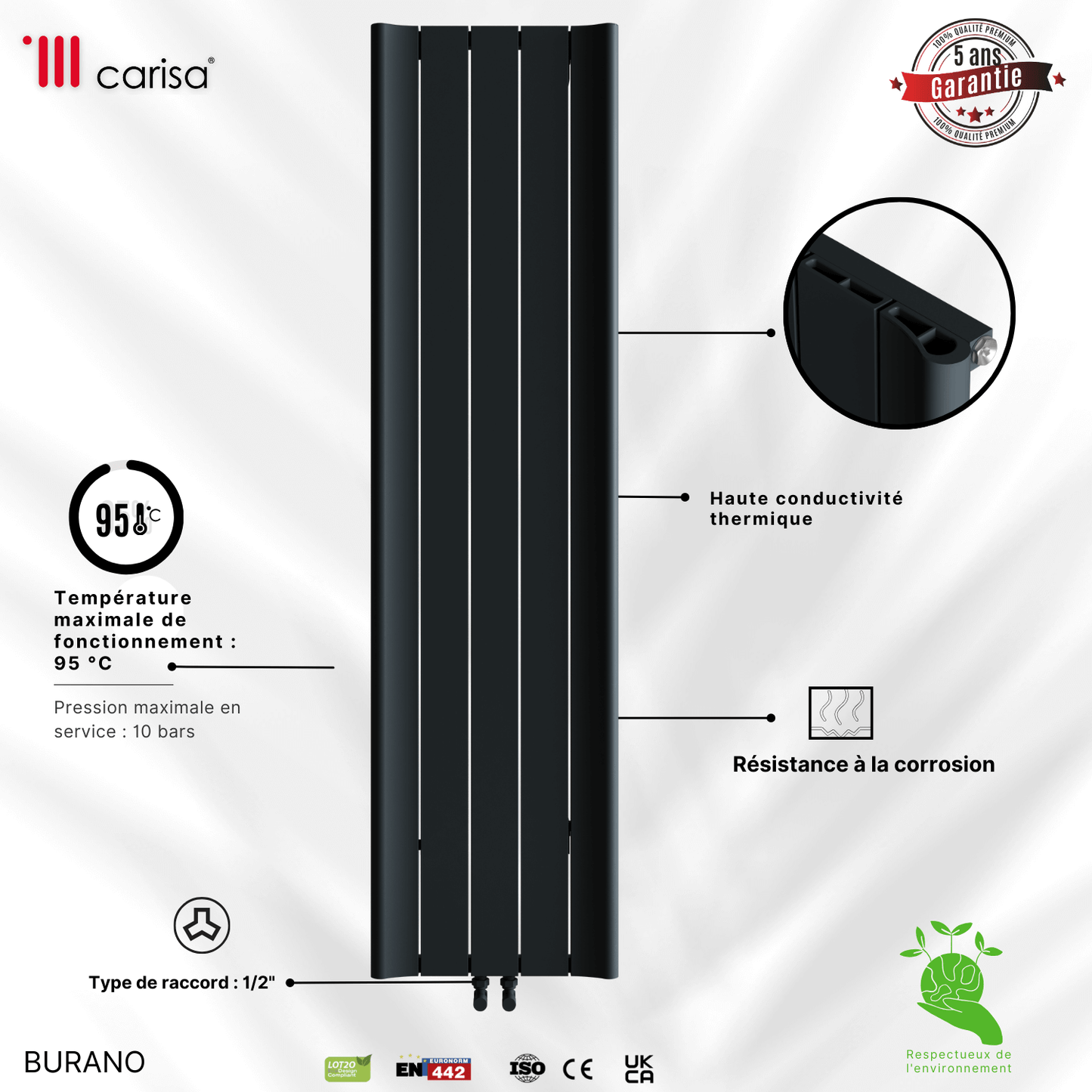 Carisa Burano Vertikaler Aluminium-Heizkörper, modernes Design, Anthrazit