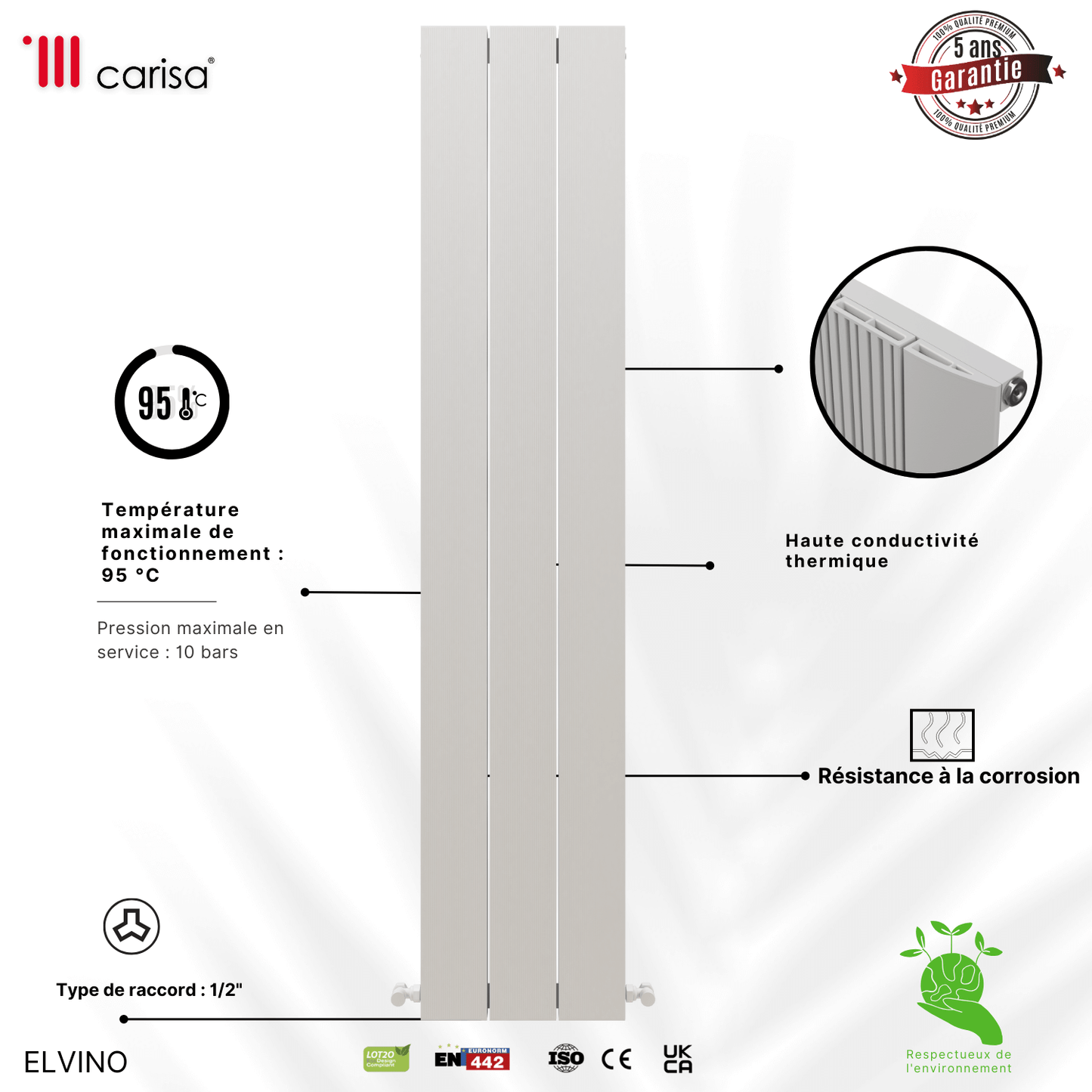 Carisa Elvino Vertikaler Aluminium-Heizkörper, modernes Design, Weiß
