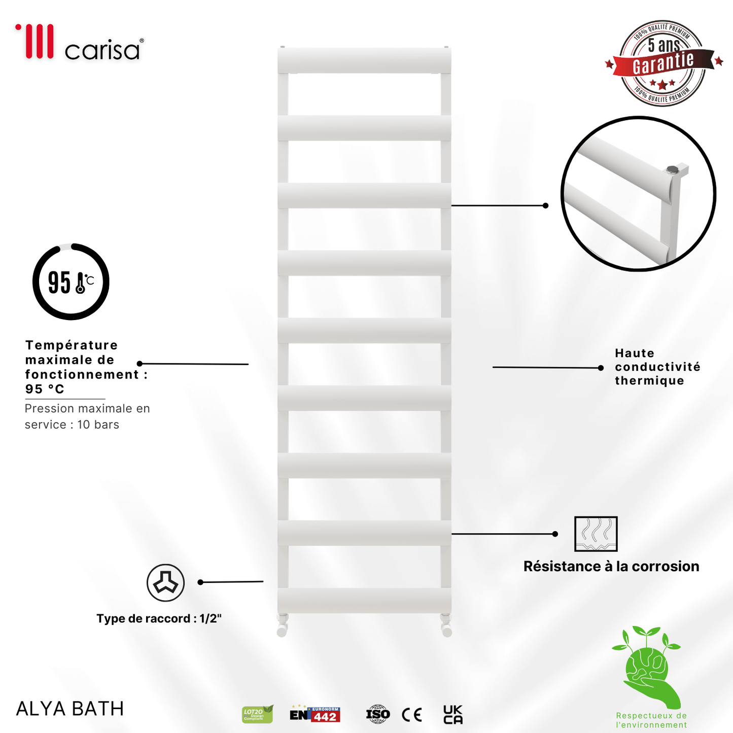 Carisa Alya Bad-Handtuchwärmer aus Aluminium, modernes Design, Weiß