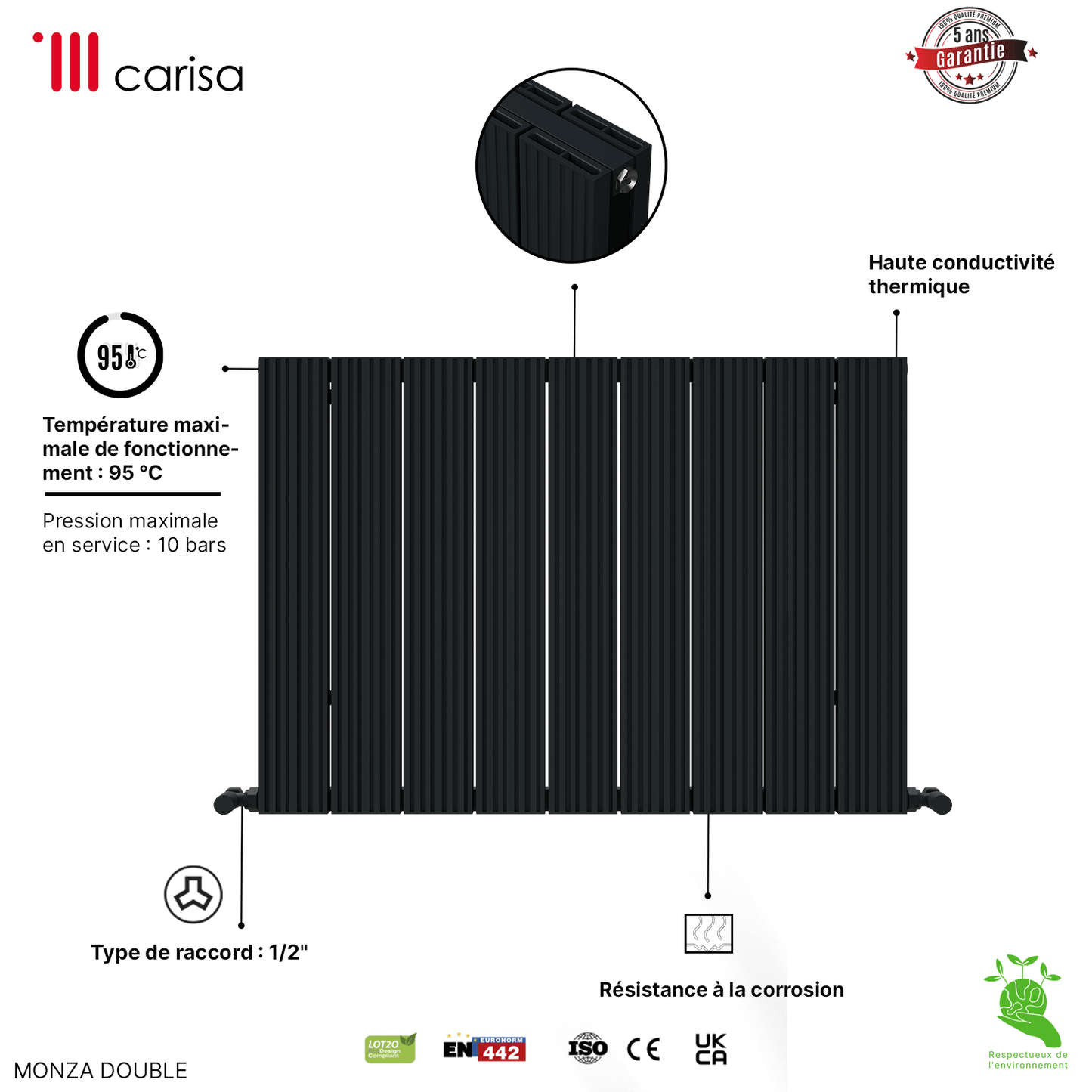 Carisa Monza Horizontaler Aluminium-Heizkörper, modernes Design, Anthrazit