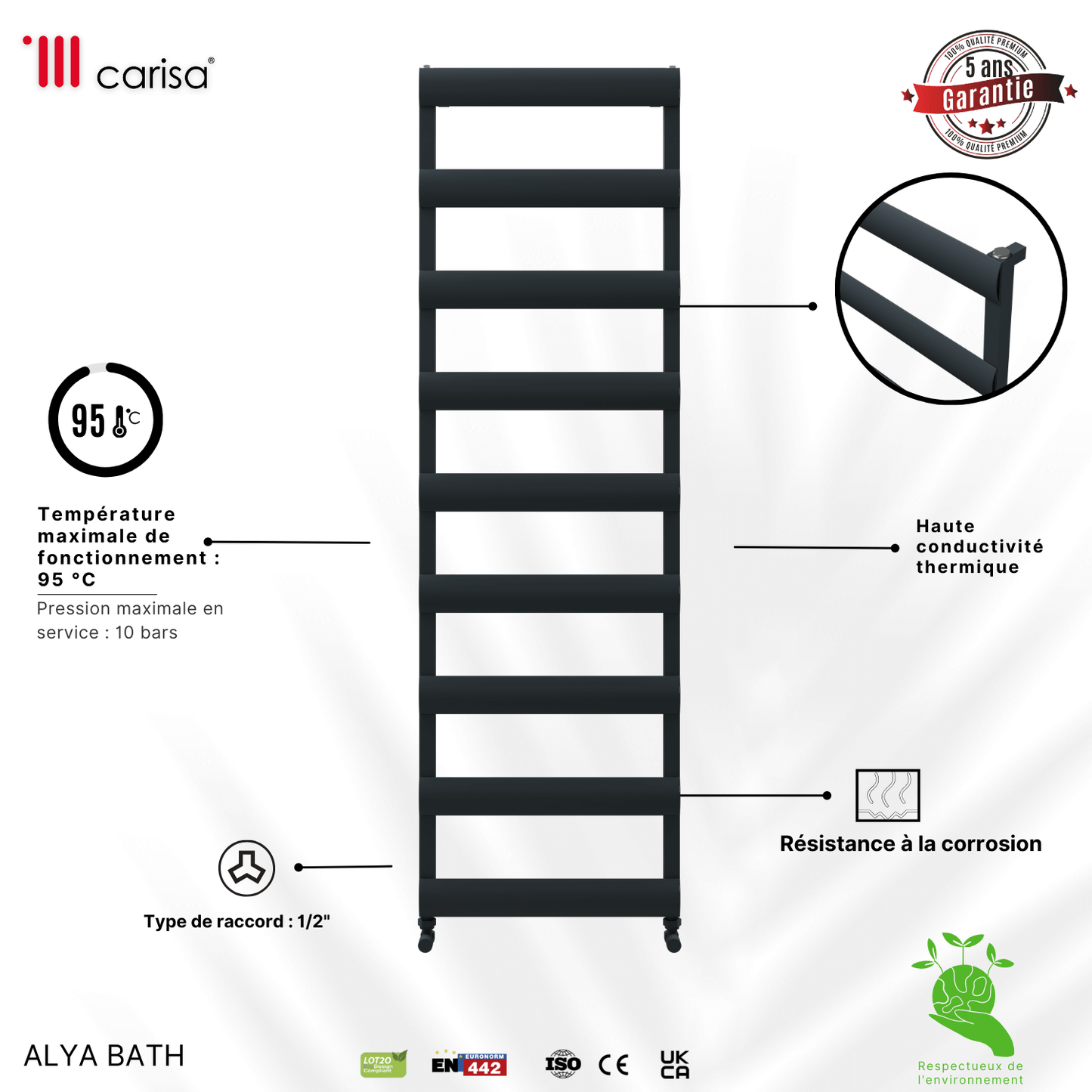 Carisa Alya Bad-Handtuchwärmer aus Aluminium, modernes Design, Anthrazit