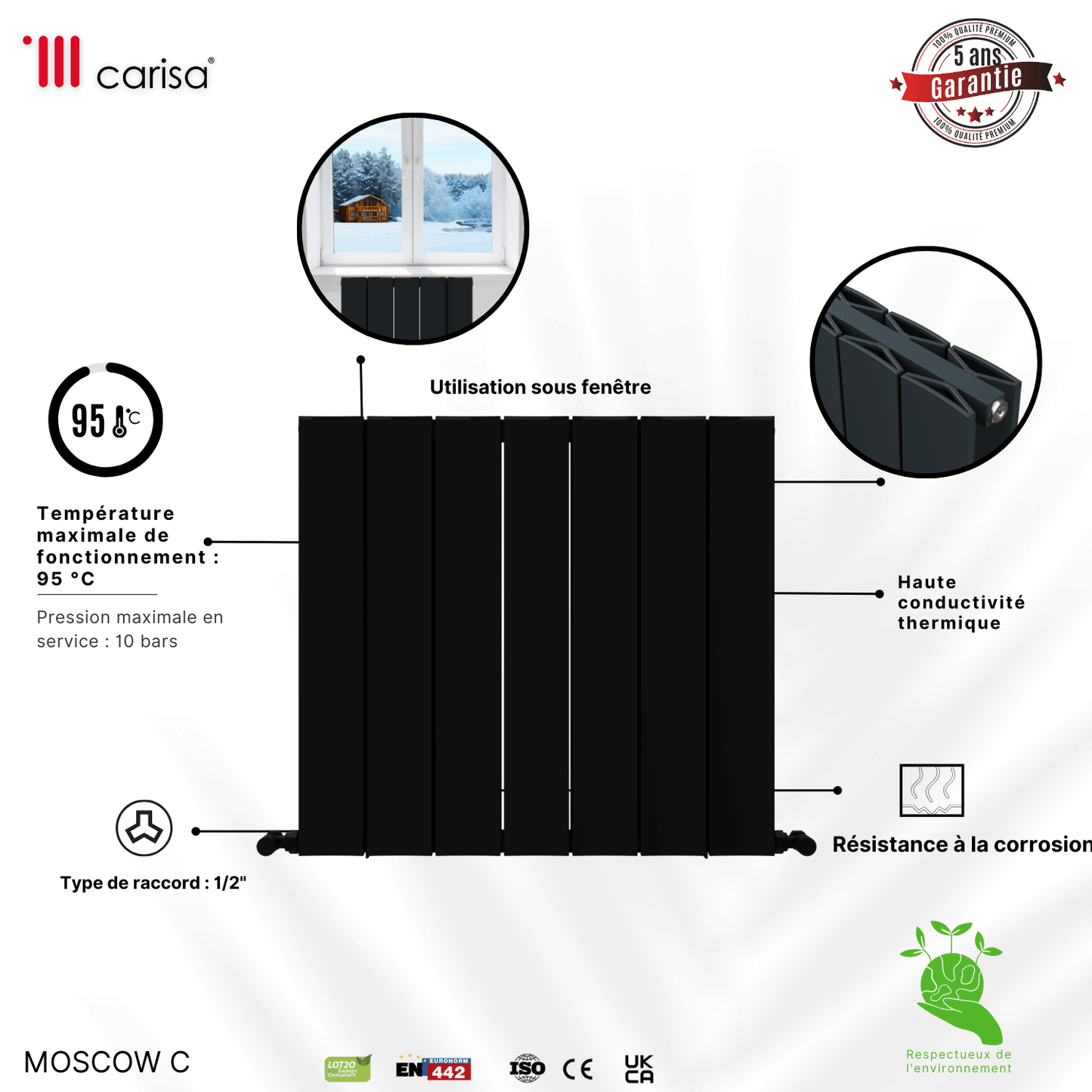 Carisa Moscow C Horizontaler Aluminium-Heizkörper, modernes Design, Anthrazit