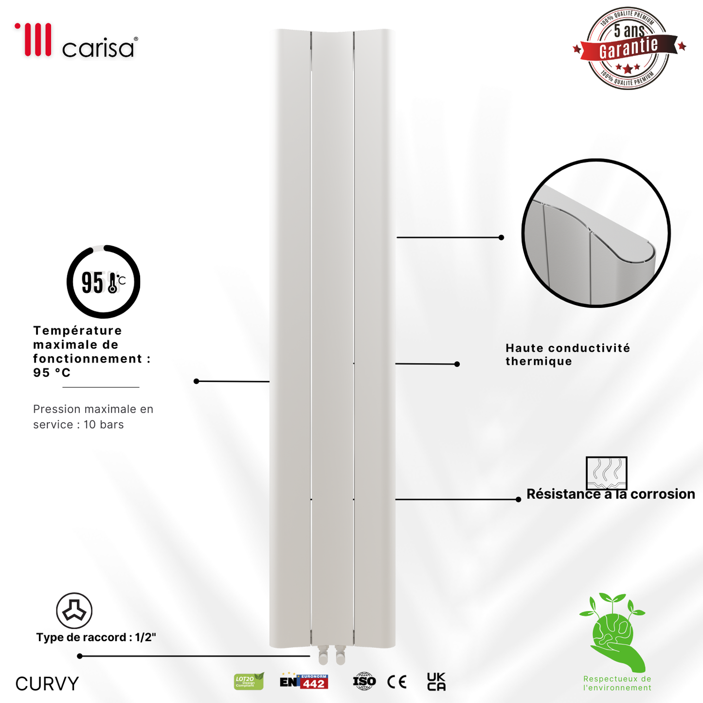 Carisa Curvy Vertikaler Aluminiumheizkörper Modernes Design Weiß