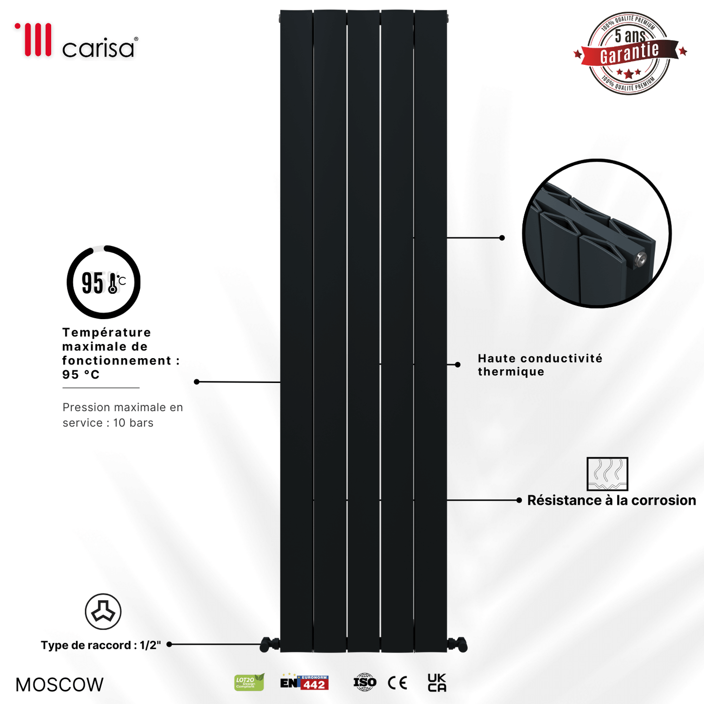 Carisa Moskau Vertikaler Aluminium-Heizkörper, modernes Design, Anthrazit