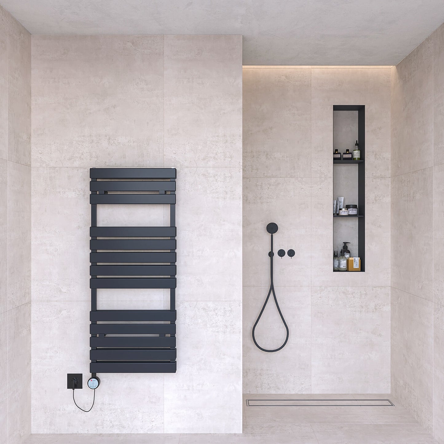 Plata Elektrischer Handtuchtrockner für Doppelbadewannen, 300 W, Anthrazit, 1190 x 490 mm – Digital