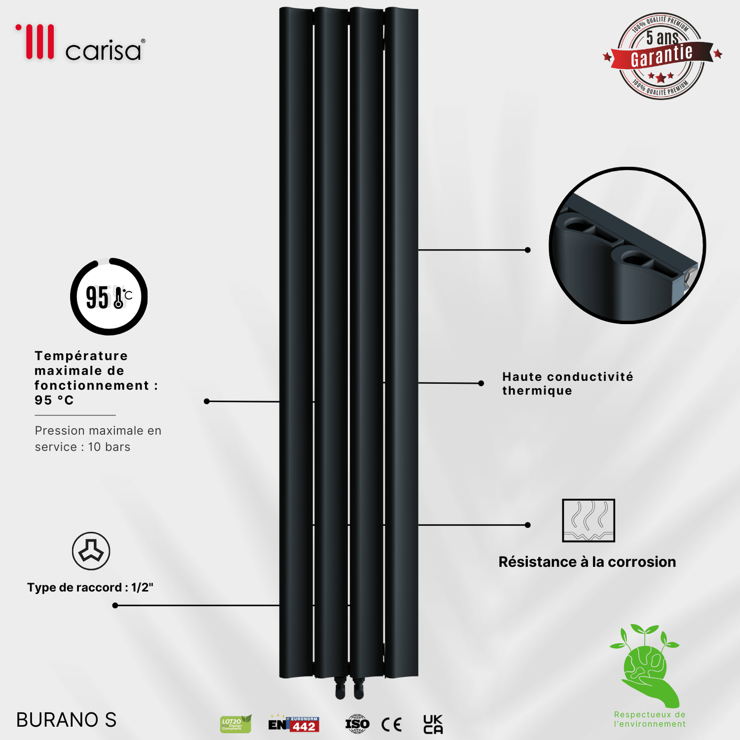 Carisa Burano S Vertikaler Aluminium-Heizkörper, modernes Design, Anthrazit