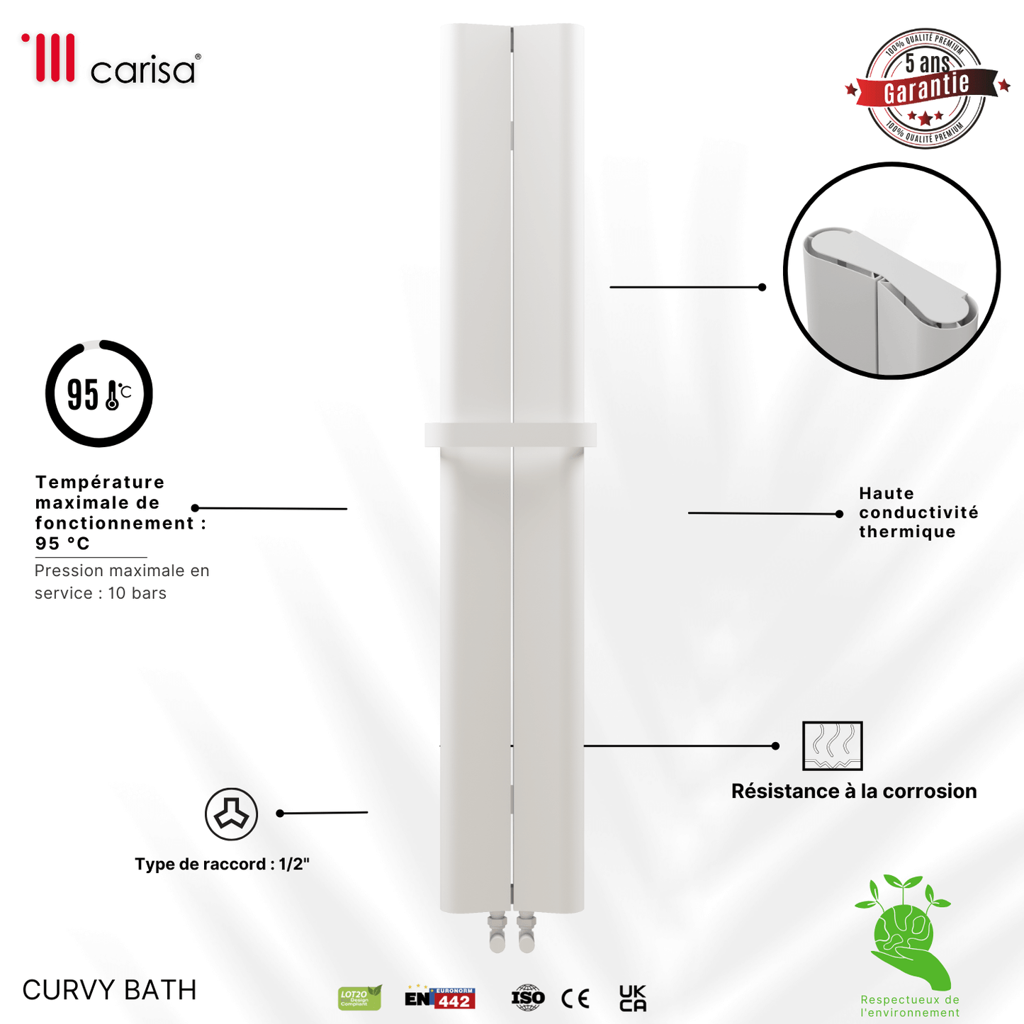 Carisa Curvy Bad-Handtuchwärmer aus Aluminium, modernes Design, Weiß