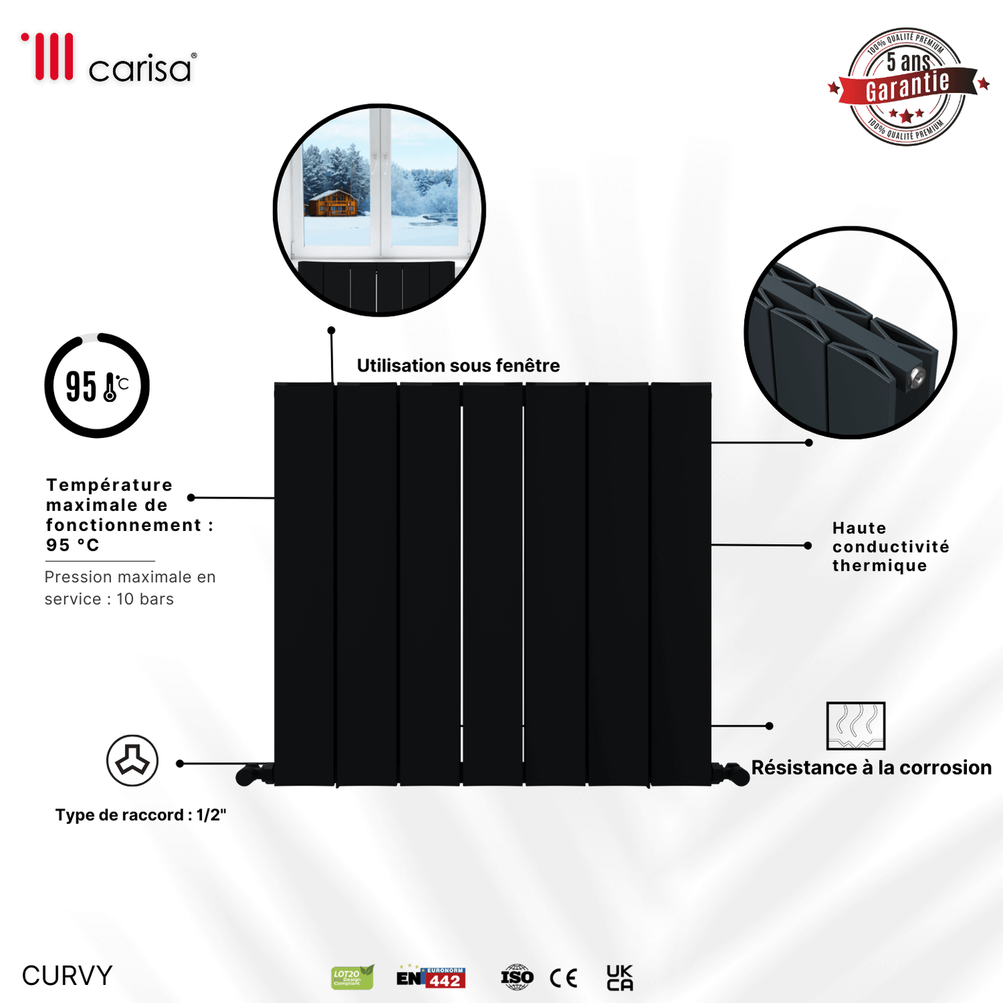Carisa Curvy Horizontaler Aluminium-Heizkörper, modernes Design, Anthrazit
